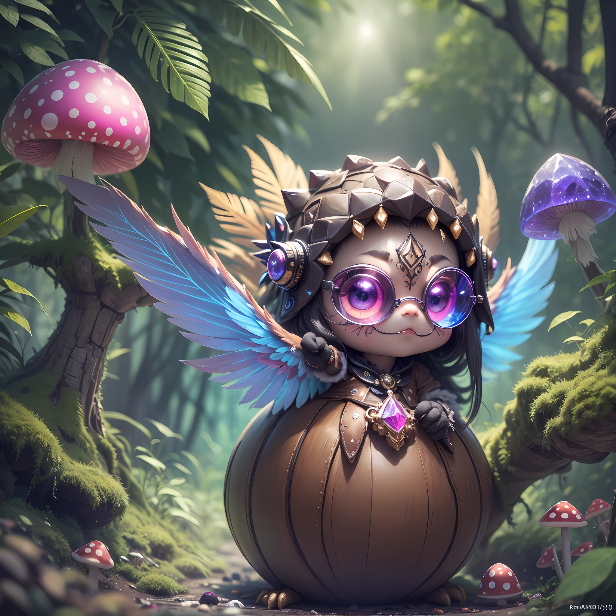 ((4 eyes kokkoni cute (very tiny monster) have rainbow colorful body, claws hands,leather feather skin): add crystal gem,cube,mushrooms,chaos,yin yang, magical ),(super cute effect),(chibi),(3m sticker collection:1.0),lay in the forest, (hip hop freestyle),(random zodiac).(185m.m), high resolution,(3d toy),full hd, uhd, 8k, intricate details ,high images quality, — ar 1024:2048, —zoom 2 --auto --s2