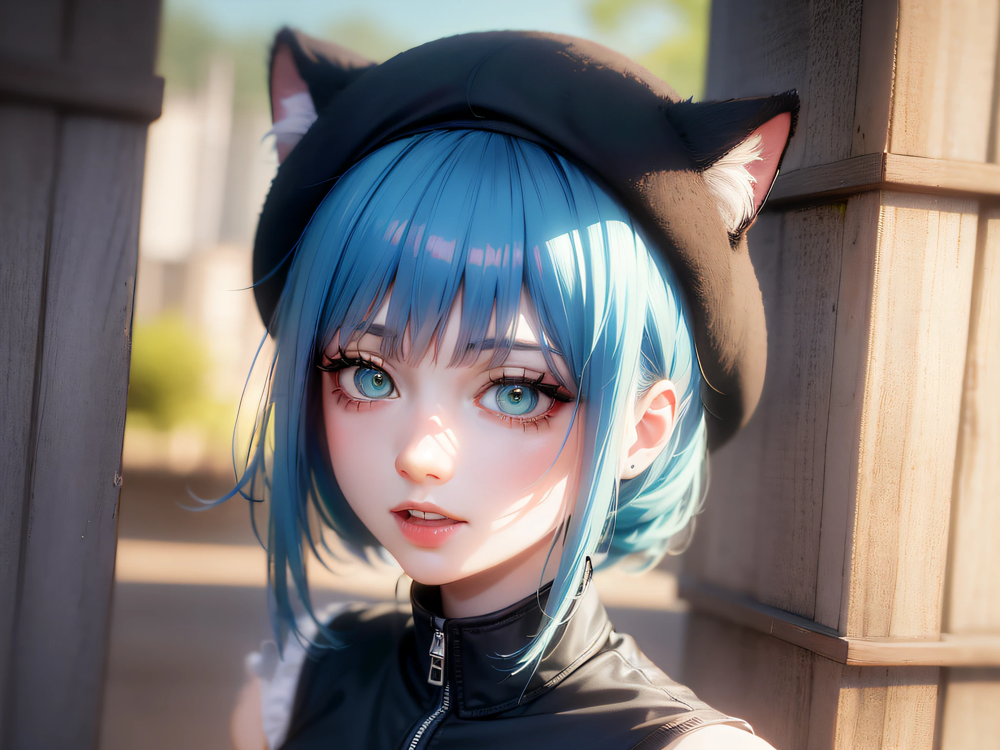 Peach pink hair, aqua blue eyes, eyes with HD details, beautiful and clear eyes, do not appear lower teeth, good-looking double eyelids, smooth lines, shallow double eyelids, double eyelids do not cut, cut too deeply, do not staccato