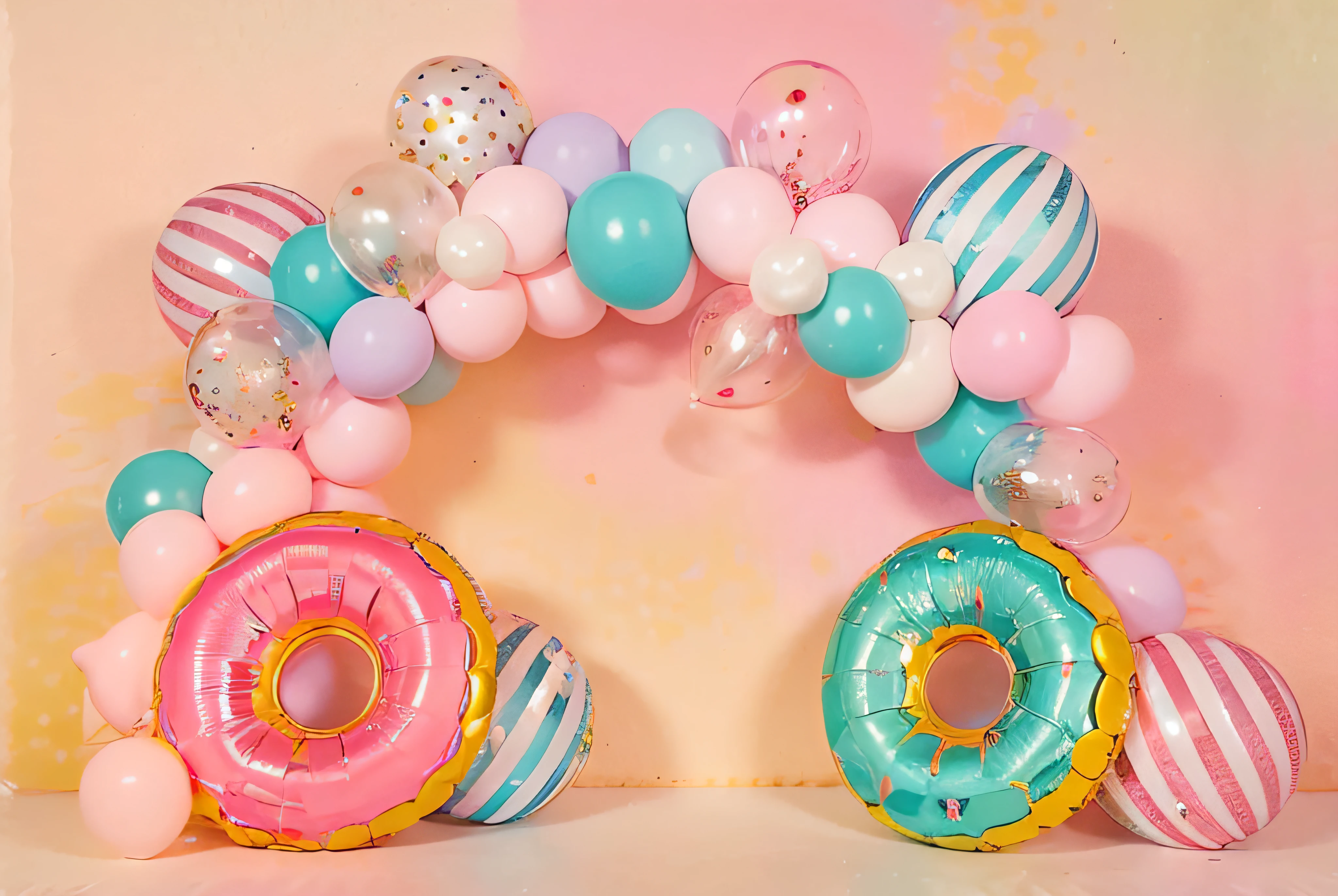 balloons and balloons are arranged in a rainbow colored arch, candy pastel, pastel overflow, colorful pastel, party balloons, colourful pastel, pink and teal, pastel colors only, pastel rainbow, pink frosted donut, pastel style, backdrop, hight decorated, colorful backdrop, colorful aesthetic, pastel glaze, decora inspired, pastel colorful mold, teal and pink, pastel colours