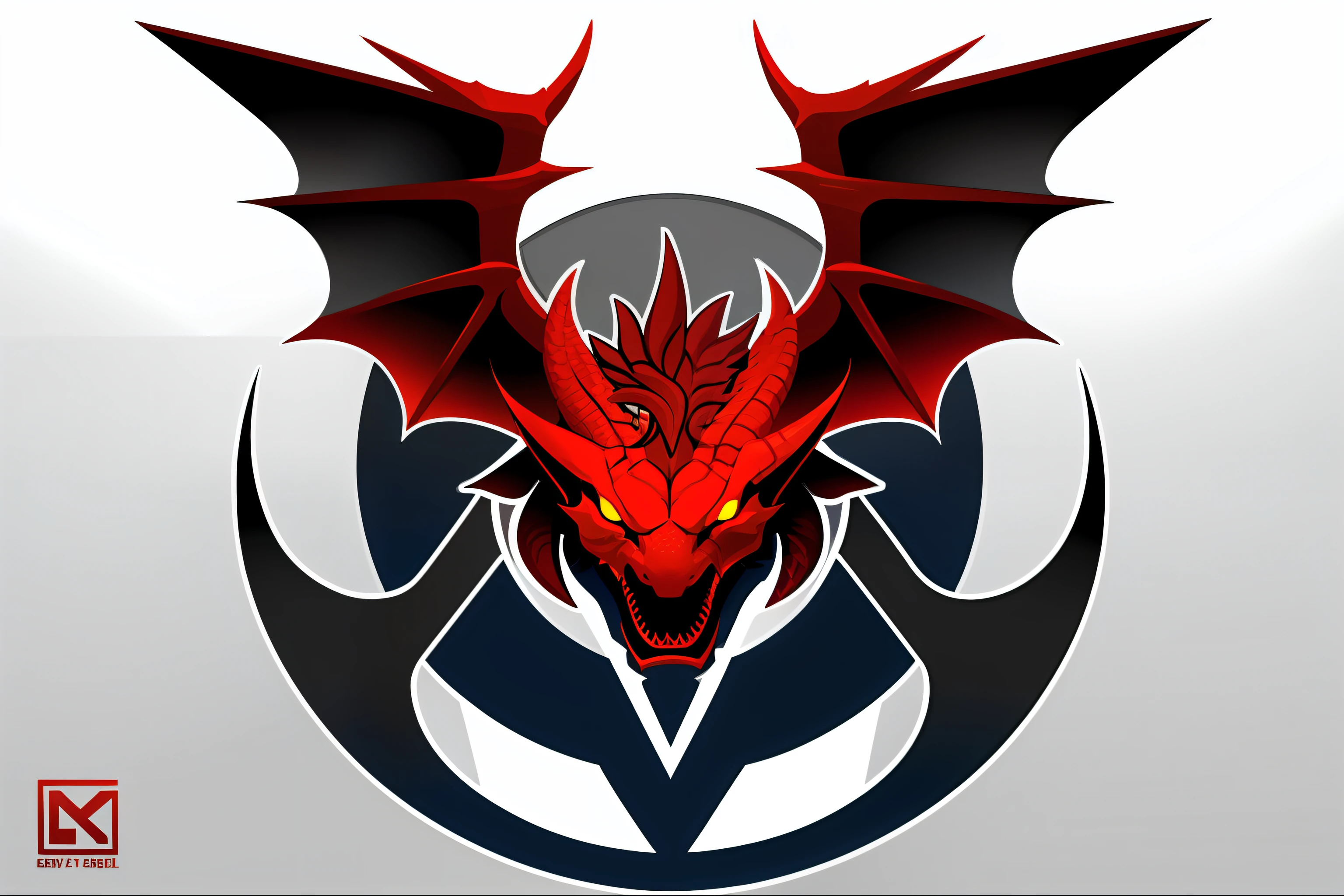 Red dragon with wings, grey horns, grey claws, closeup headshot, vector art logo, no gradient, gamer logo