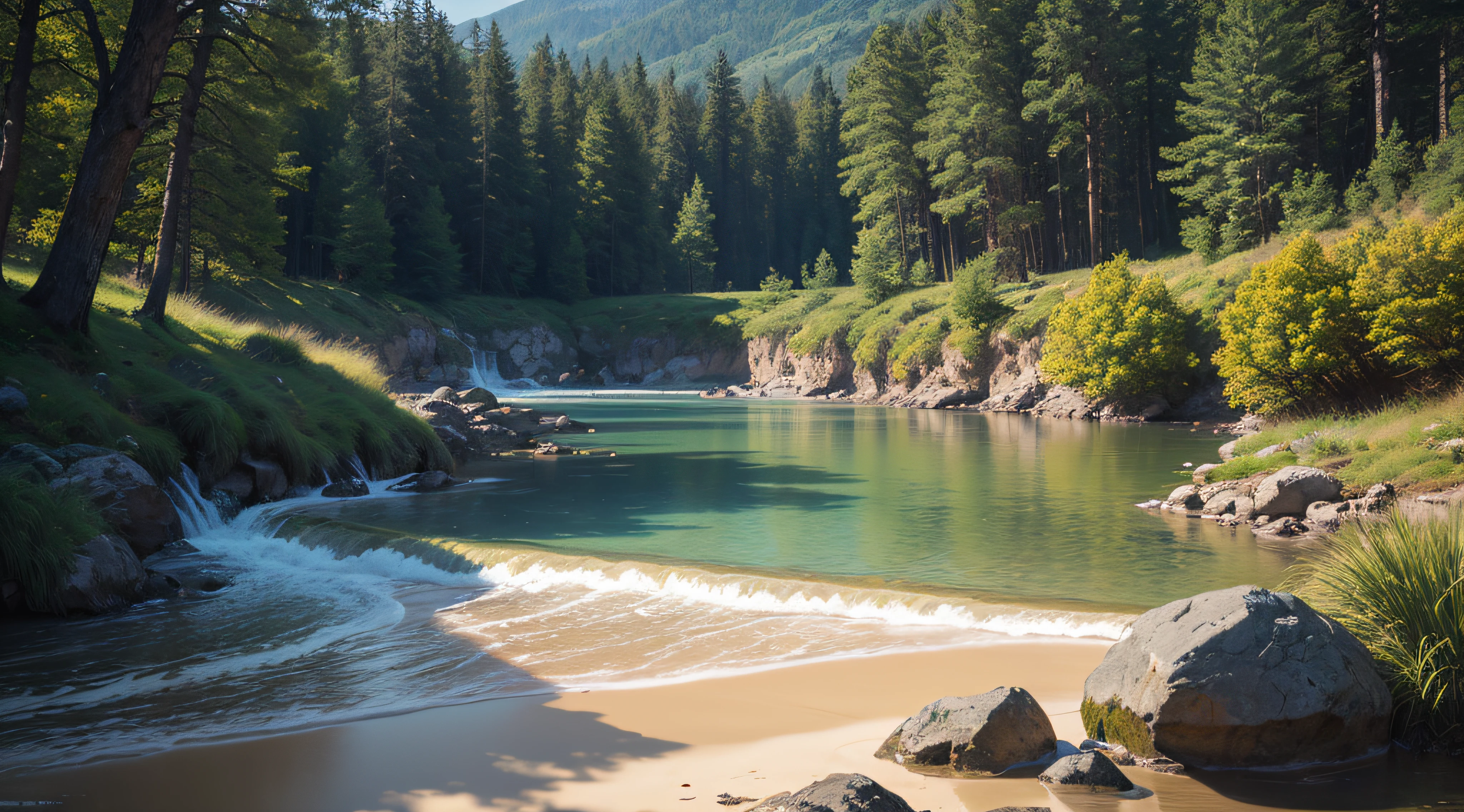 landscape,water,(extremely detailed CG unity 8k wallpaper), most beautiful artwork in the world,professional majestic oil painting,intricate, High Detail, Sharp focus, dramatic, photorealistic painting art --auto