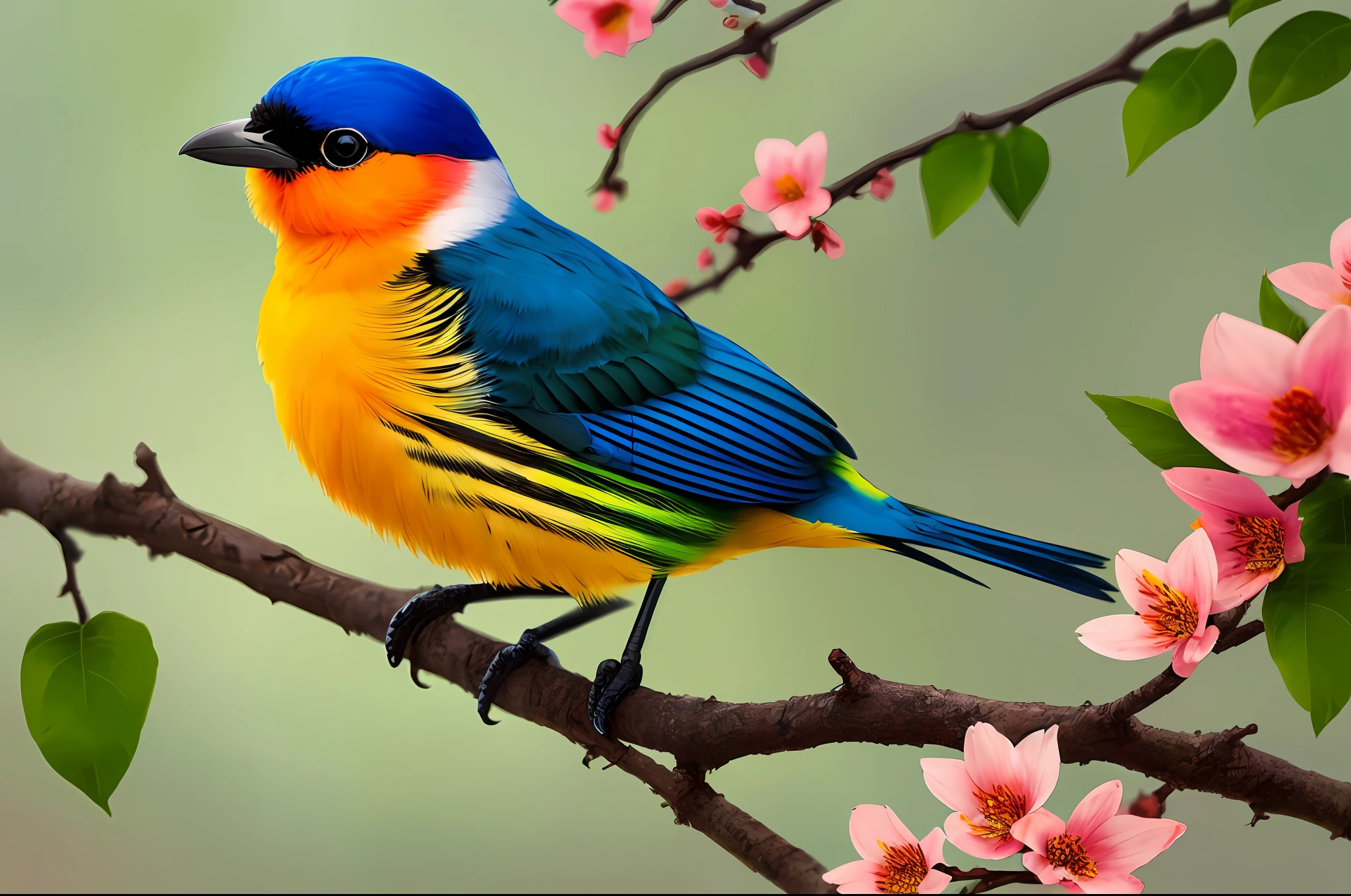 (masterpiece, best quality,1.2,colorful bird,on a flowery branch,realistic,1.5,realistic aesthetic,pasaro