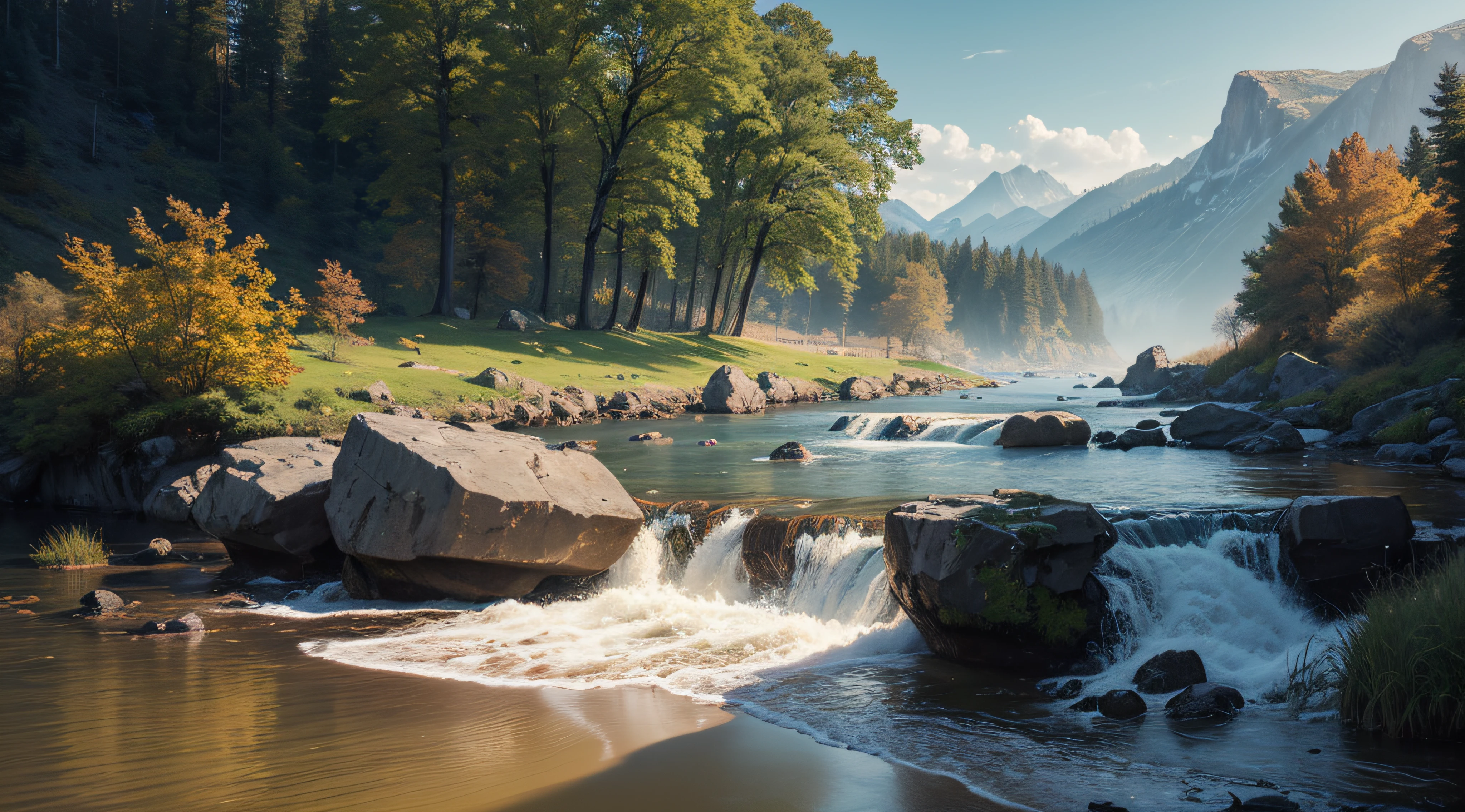 landscape,water,(extremely detailed CG unity 8k wallpaper), most beautiful artwork in the world,professional majestic oil painting,intricate, High Detail, Sharp focus, dramatic, photorealistic painting art --auto