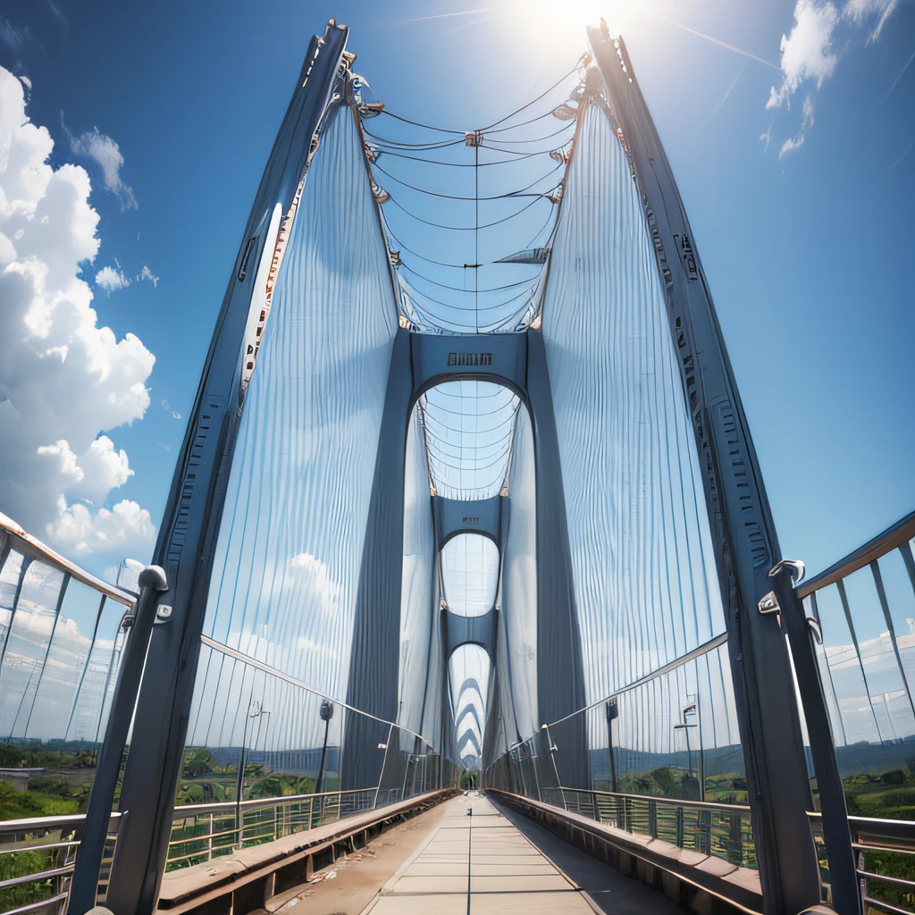 Unpainted metal structure, cable-stayed bridge style. image to put on mechanical engineering site --auto