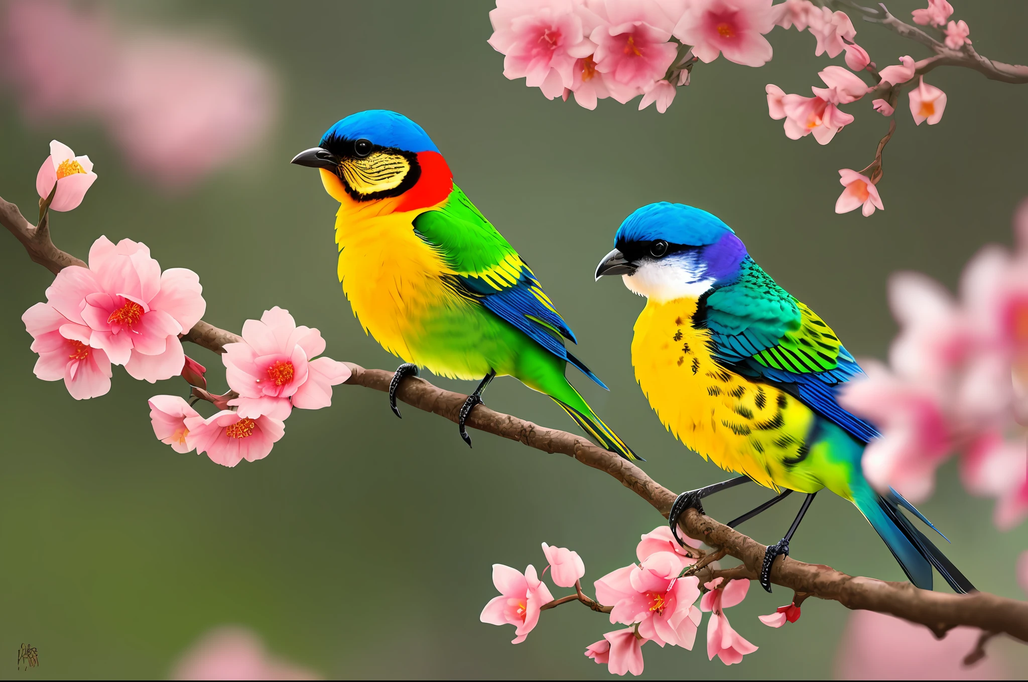 (masterpiece, best quality,1.2,colorful bird,on a flowering branch,realistic,1.5,realistic aesthetics,hyperdetailed pasaro