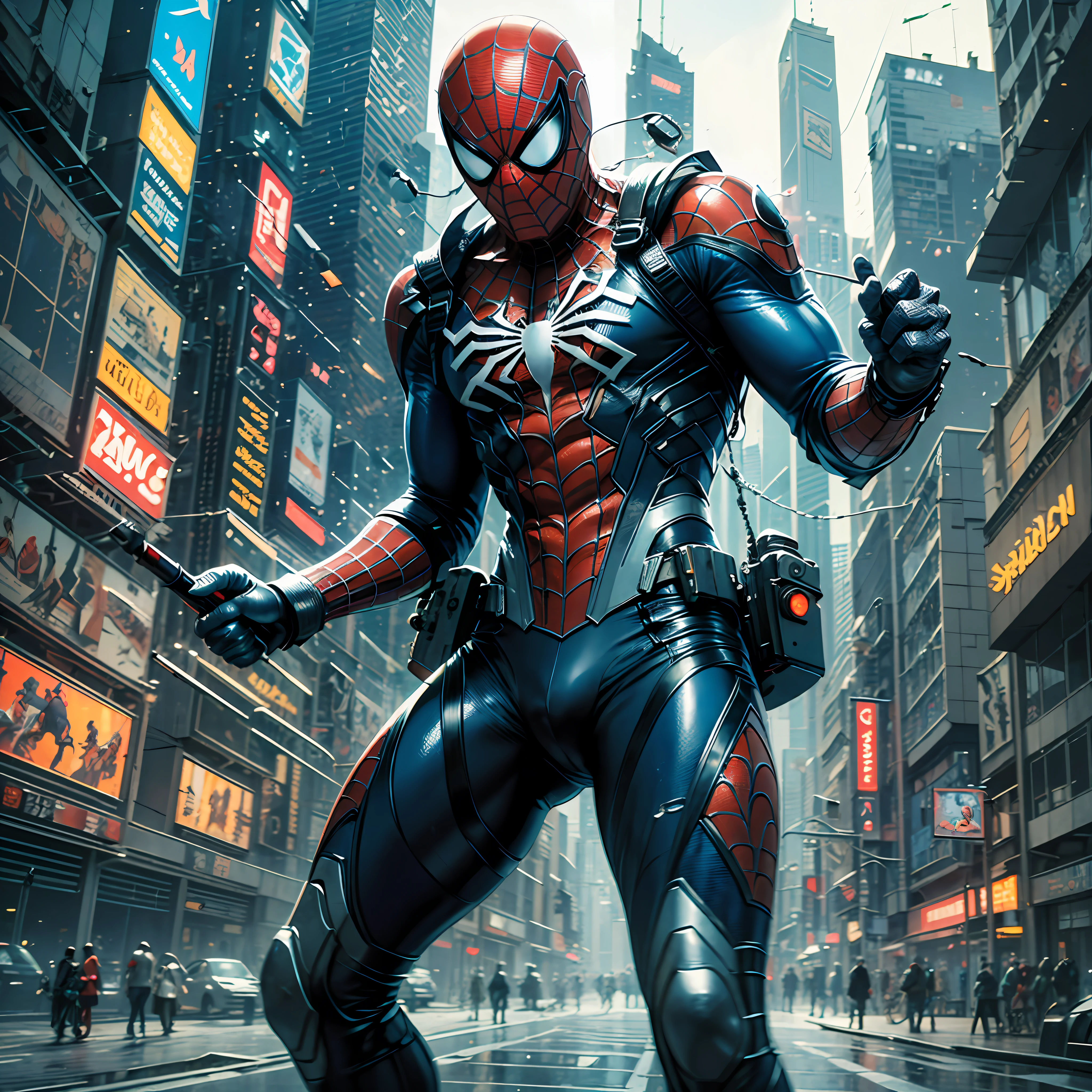 ((Best quality, 8k, Masterpiece: 1.3)), spider man cyberpunk