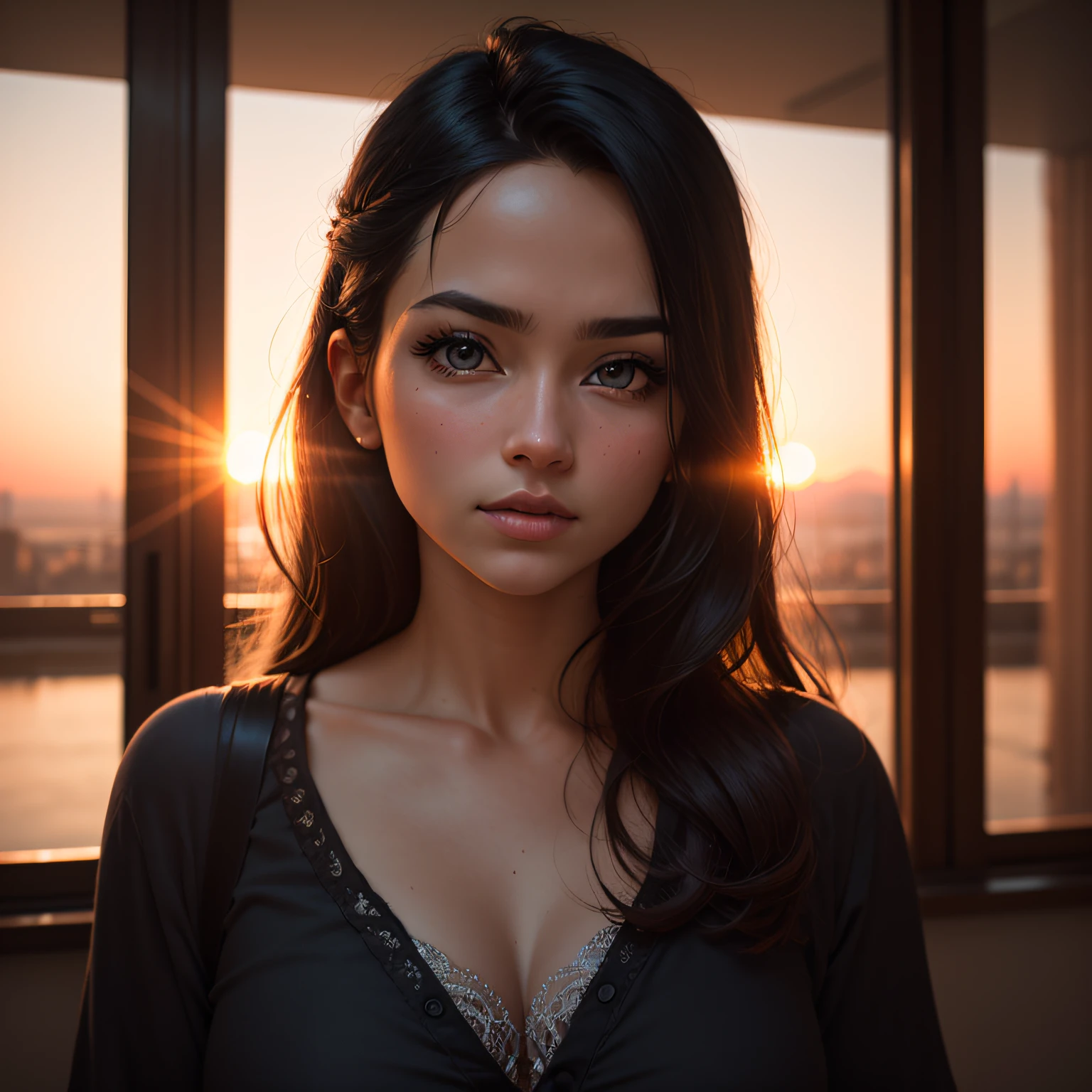 dvArchModern, 85mm, f1.8, portrait, photo realistic, hyperrealistic, orante, super detailed, intricate, dramatic, sunset lighting, shadows, high dynamic range --auto