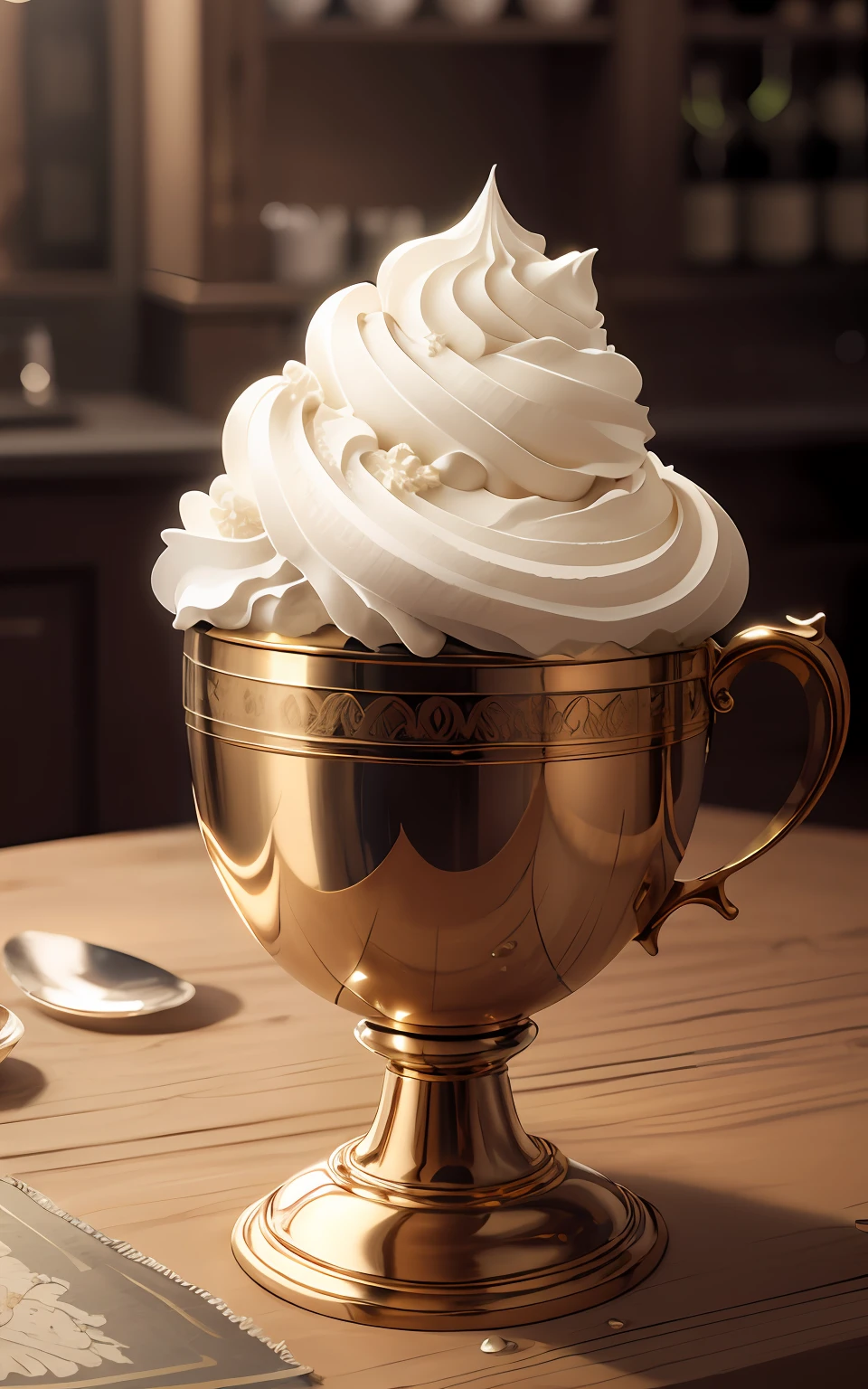 WhippedCreamTopStyle:0.2 crystal cup, in a realistic environment