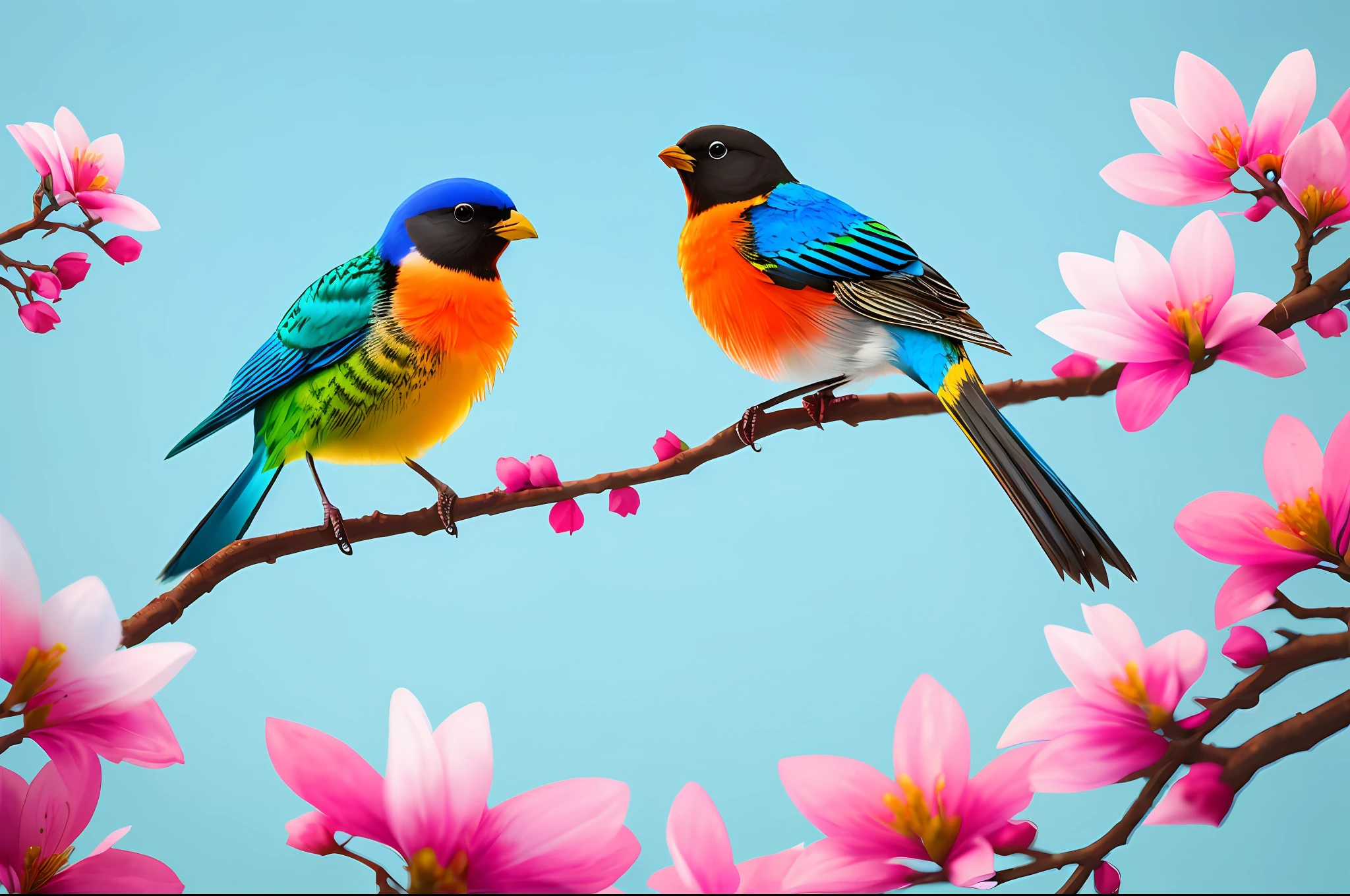 (masterpiece, best quality,1.2,colorful bird,on a flowering branch,realistic,1.5,realistic aesthetics,pasaro,3d