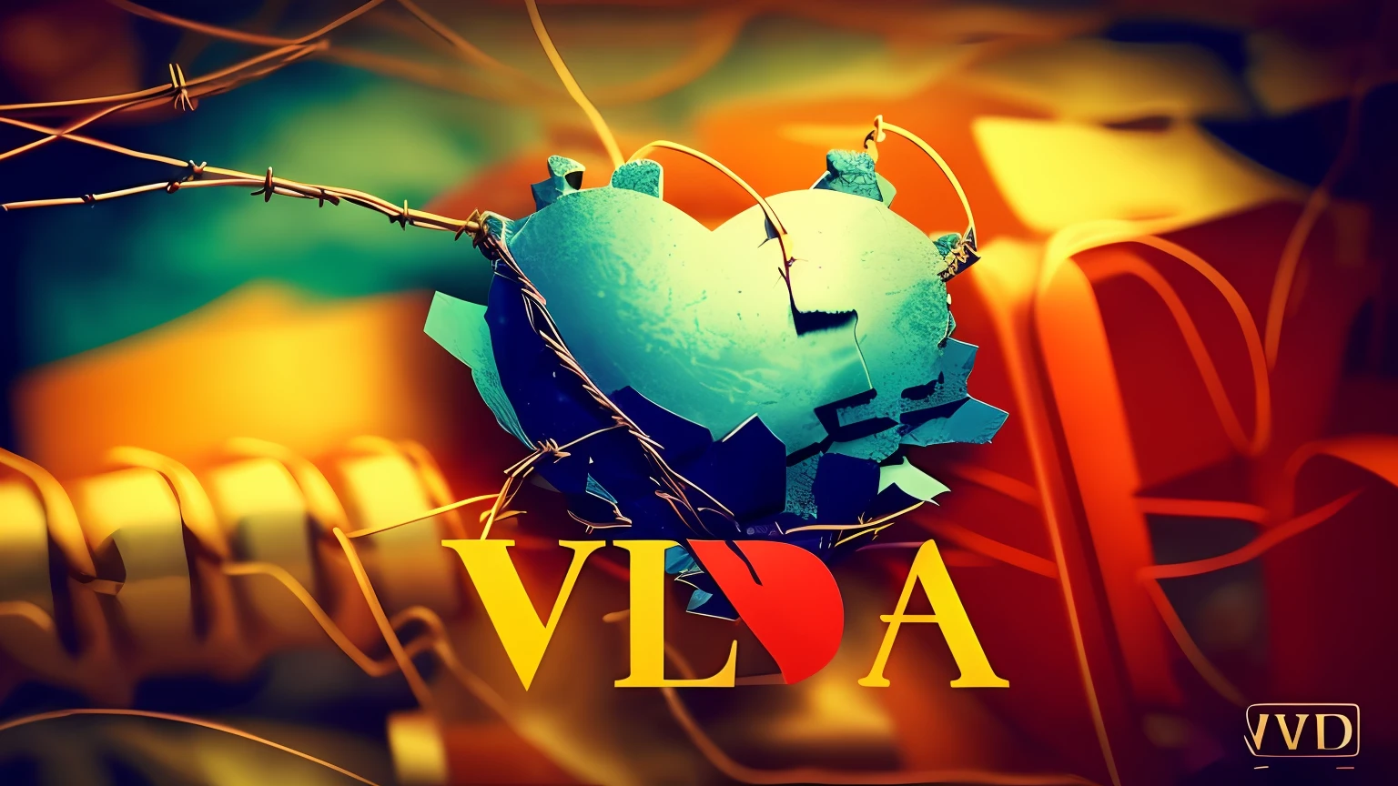 a close up of a broken heart with barbed wire around it, vivd, vivd details, pro - vida, victo nga, vivd colour, inspired by Viktor Oliva, void 1a, kda, by Viktor Oliva, vga, inspired by Lajos Vajda, wallpaper - 1 0 2 4, hd wallpaper, vd