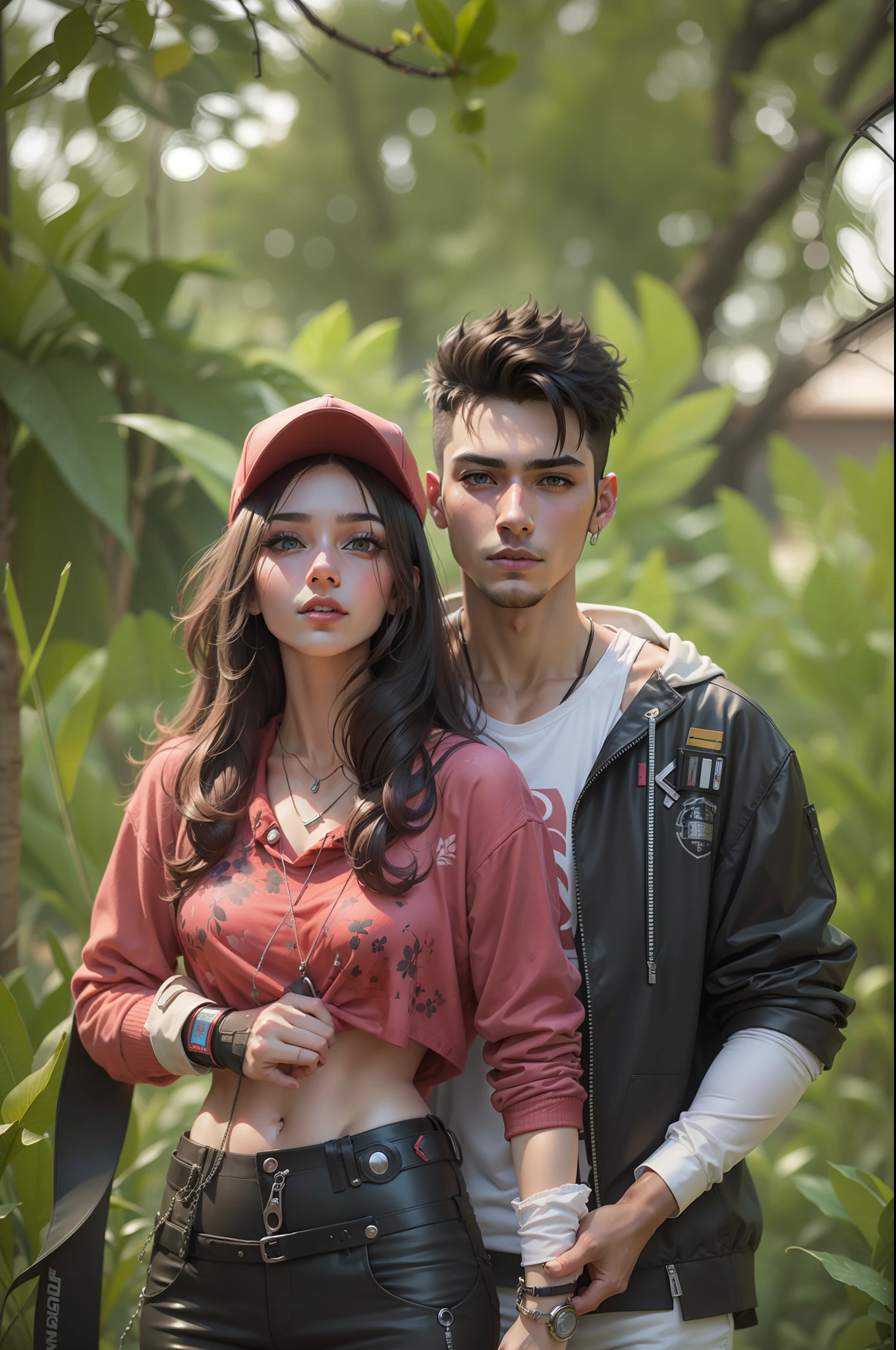 Change background cyberpunk handsome boy and girl ultra realistic face 8k ultra realistic face and background