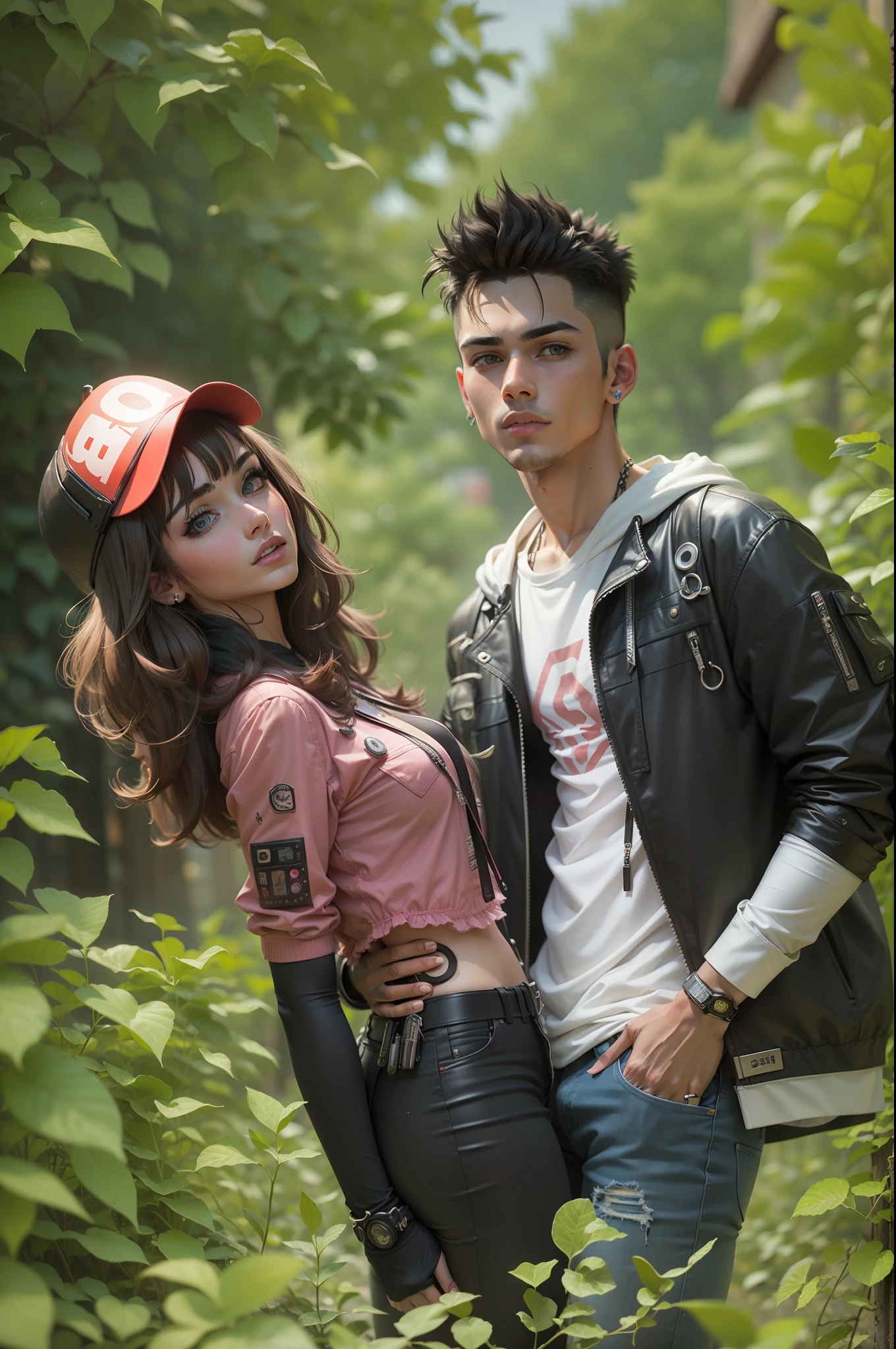 Background change cyberpunk handsome boy and girl ultra realistic face