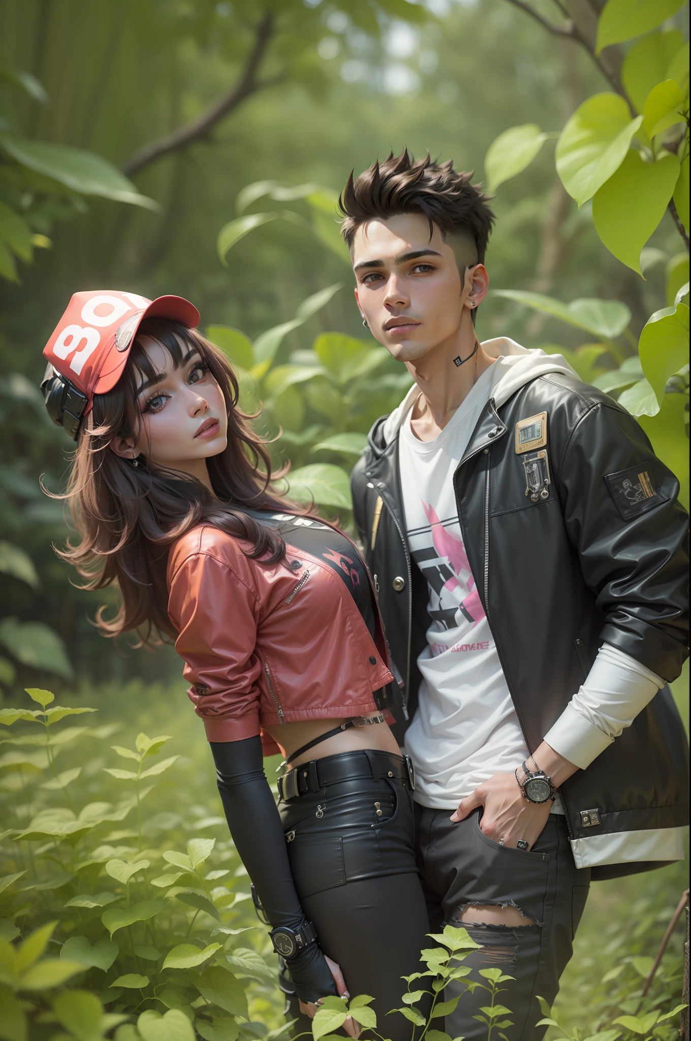Background change cyberpunk handsome boy and girl ultra realistic face