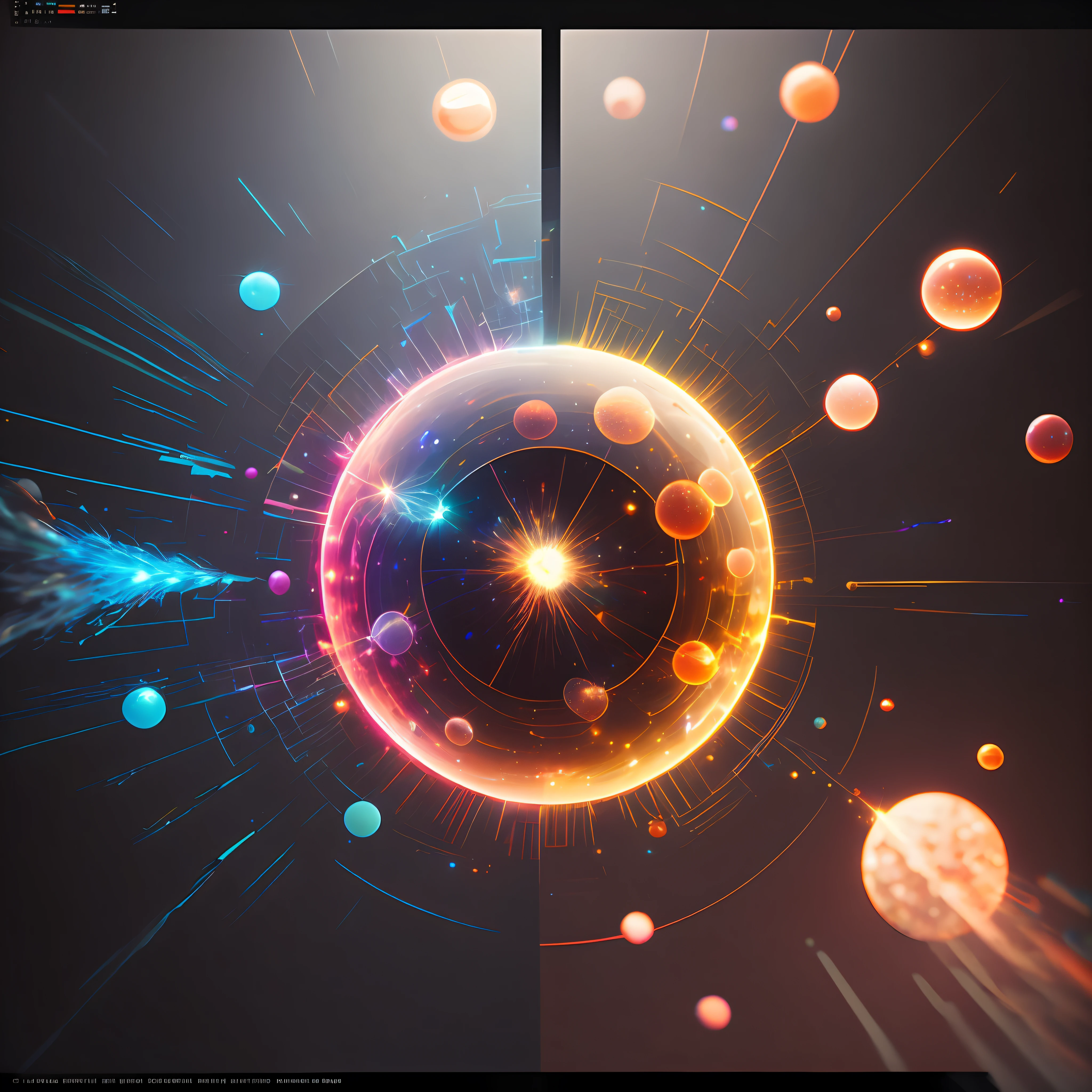 there are two pictures of a sphere with a lot of different colors, particle, particles explosion, energy spheres, beeple and greg rutkowski, particles, particles light, style hybrid mix of beeple, by Beeple, particles simulation, artgem and beeple masterpiece, 3 d render beeple, particle reflections