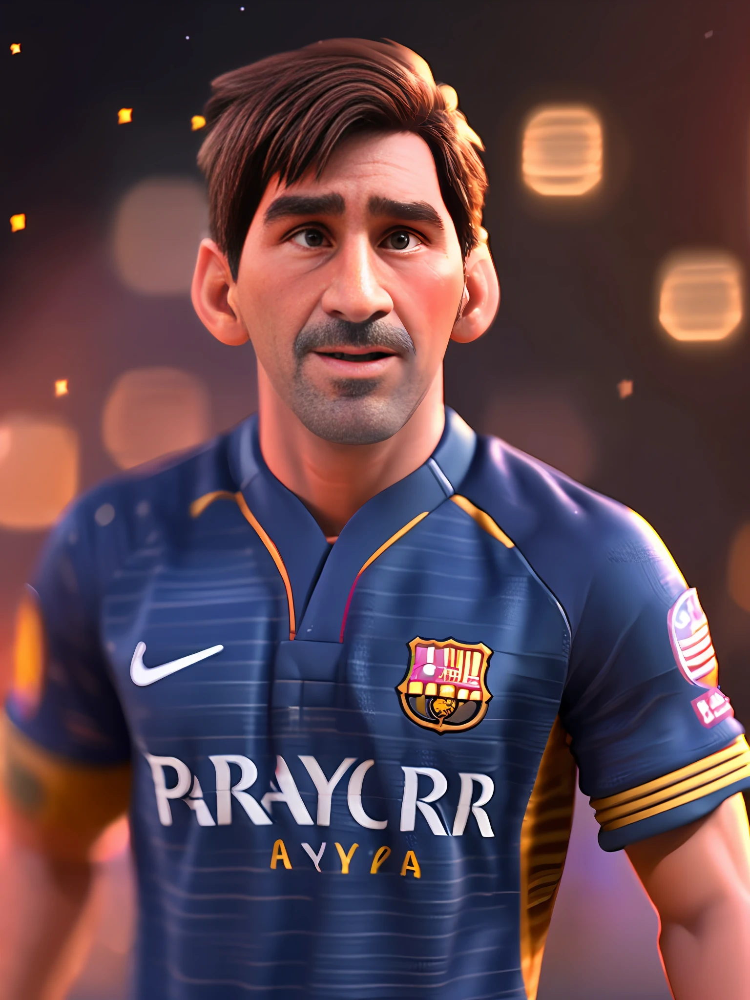 Lionel Messi, (pixar style) (masterpiece:1.2) (bokeh) (best quality) (detailed skin) (detailed texture) (8k) (claymation) (cinematic lighting) (sharp focus）（leo messi）