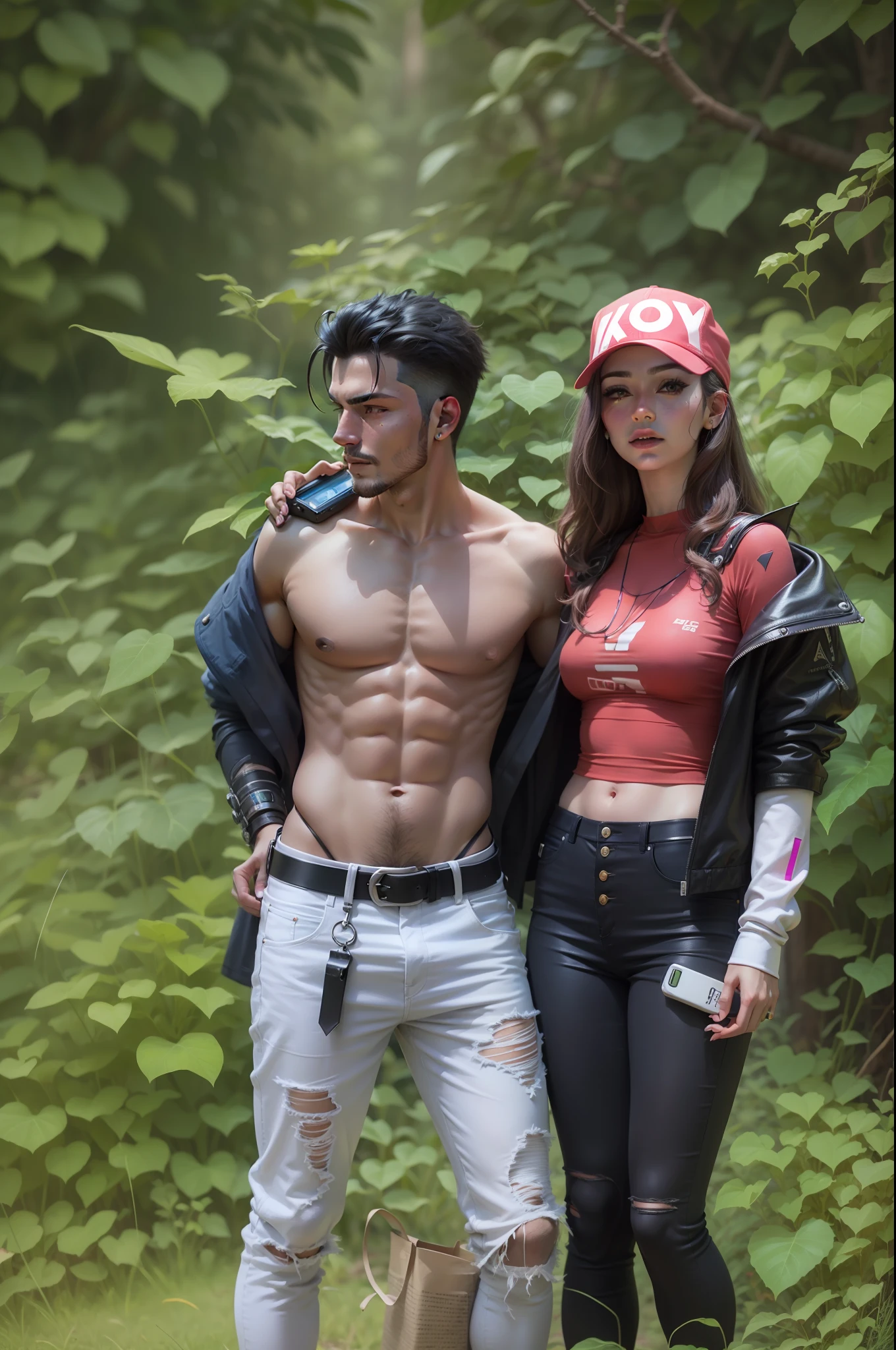 Background change cyberpunk handsome boy and girl ultra realistic face