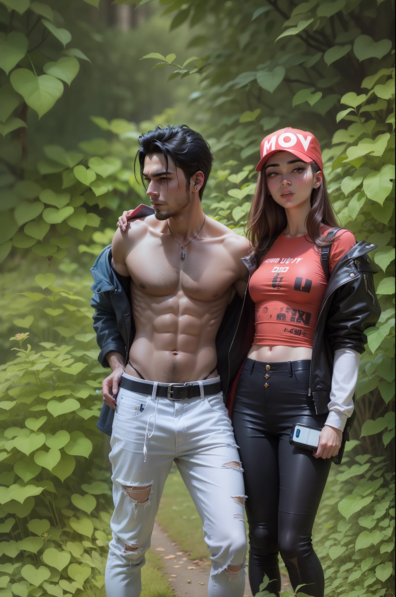 Background change cyberpunk handsome boy and girl ultra realistic face