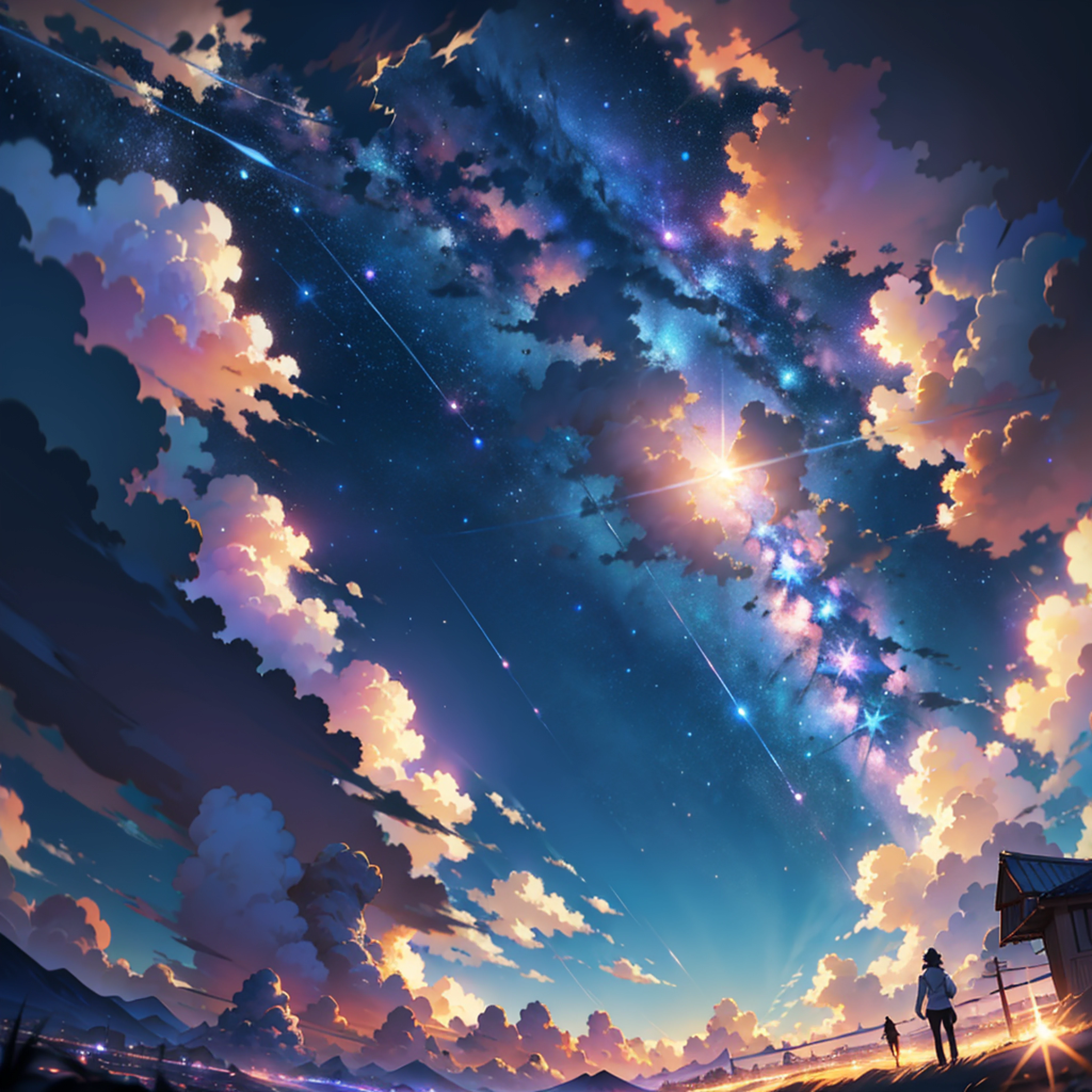 anime anime wallpapers with a view of the sky and stars, cosmic skies. by makoto shinkai, anime art wallpaper 4 k, anime art wallpaper 4k, anime art wallpaper 8 k, anime sky, amazing wallpaper, anime wallpaper 4 k, anime wallpaper 4k, 4k anime wallpaper, makoto shinkai cyril rolando, anime background art