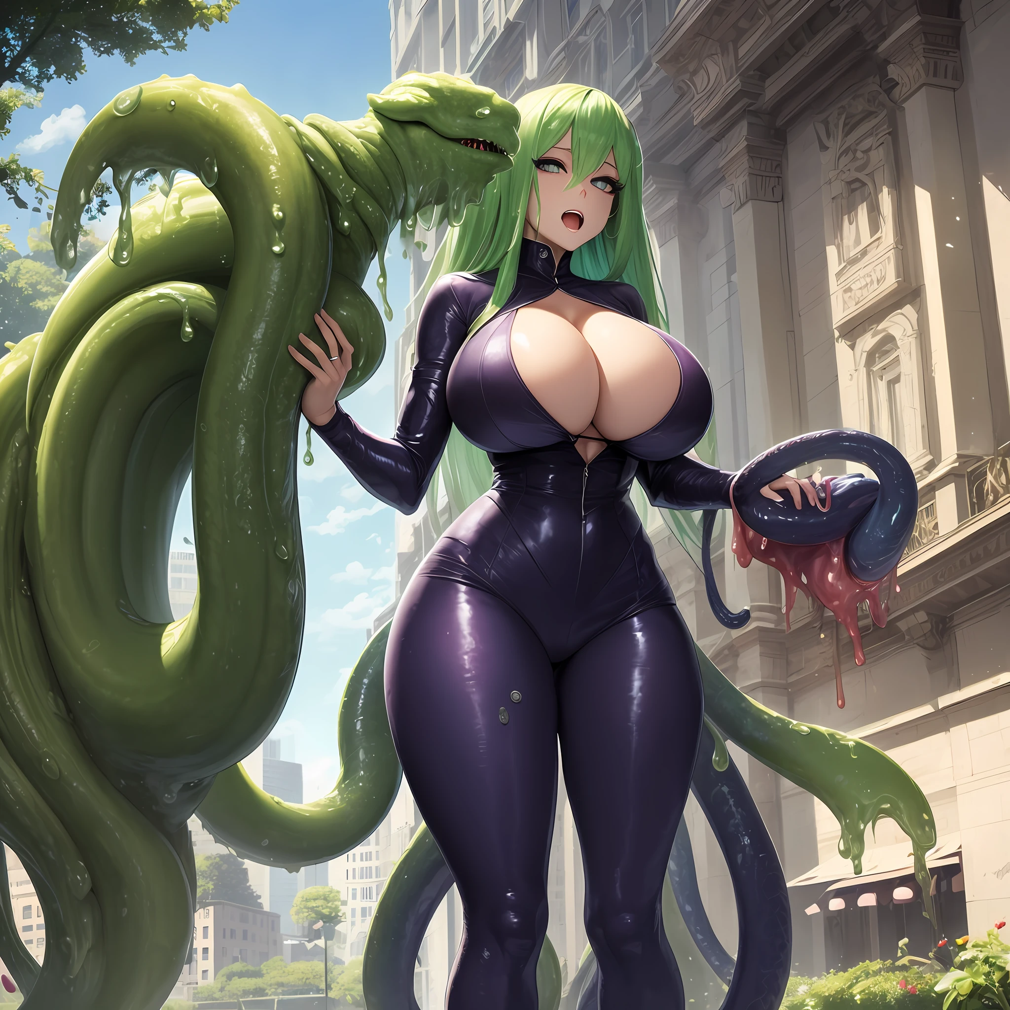 A tentacle man holding four tits behind his back Tentacle Girl, Goddess, Royal Sister, Slime, Parasitic Devouring, Mucus, Disgusting, Blush and Shyness, Big Breasts, Super Tall Female Monster, Female Monster Standing by a Tall Building, Big Mac Female Monster Man, Female Monster, Huge Banshee, Behemoth, Huge Oppression, Horror and Beauty --auto