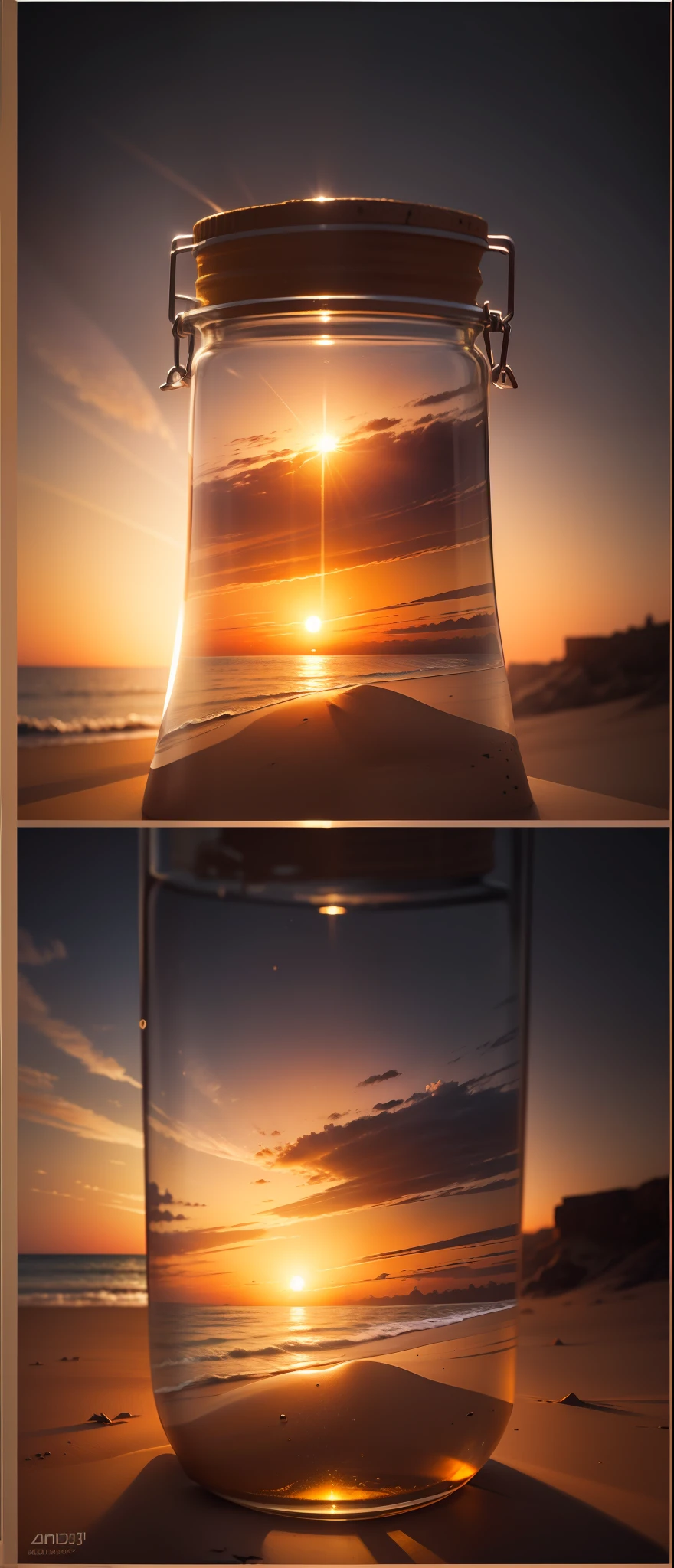 Change this bottle background to a dune,sunset,professional product photography