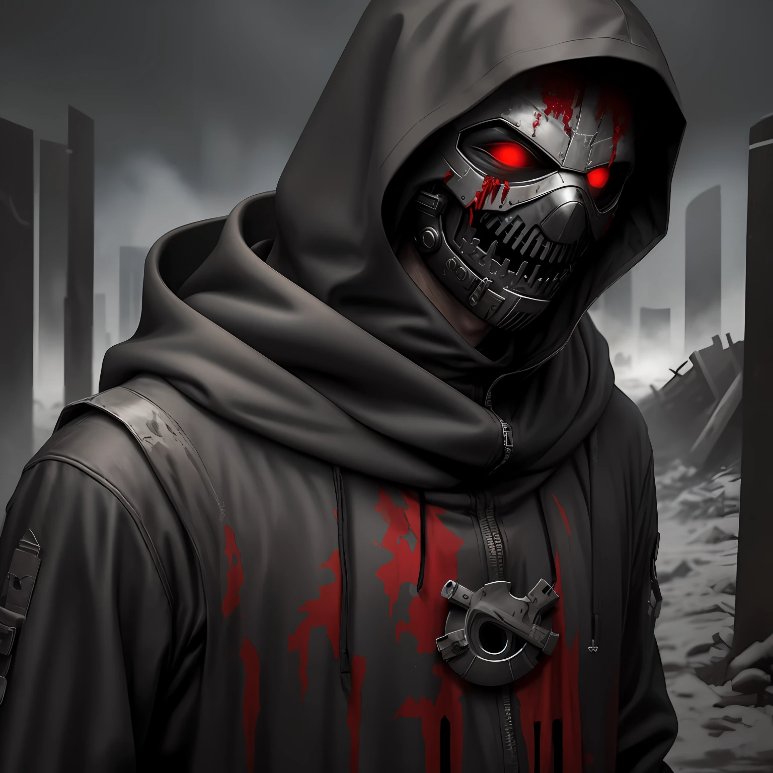 hacker with black hood and skull mask, --auto