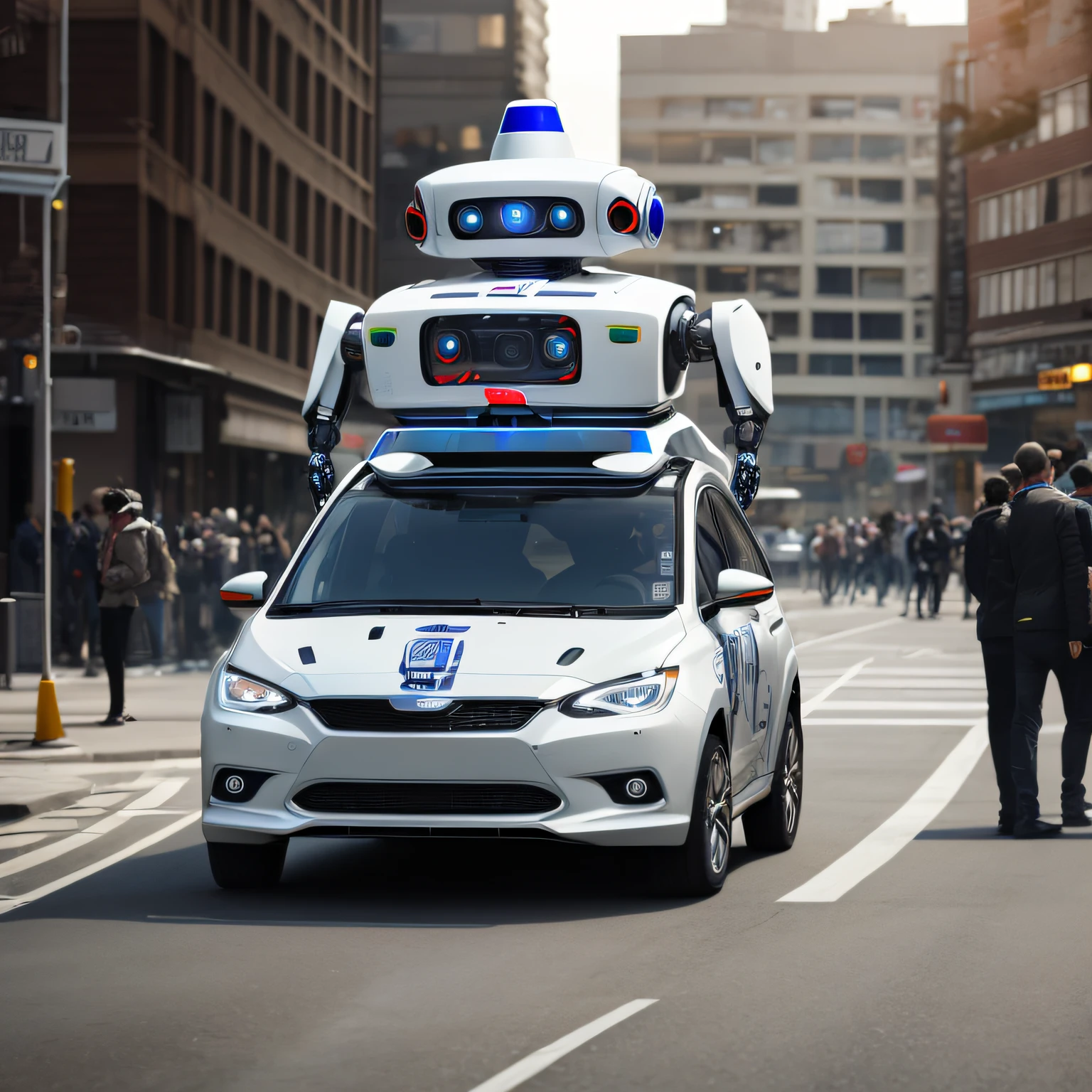 A self-driving car that transforms into a robot, with arms and legs, capable of performing different tasks. --auto