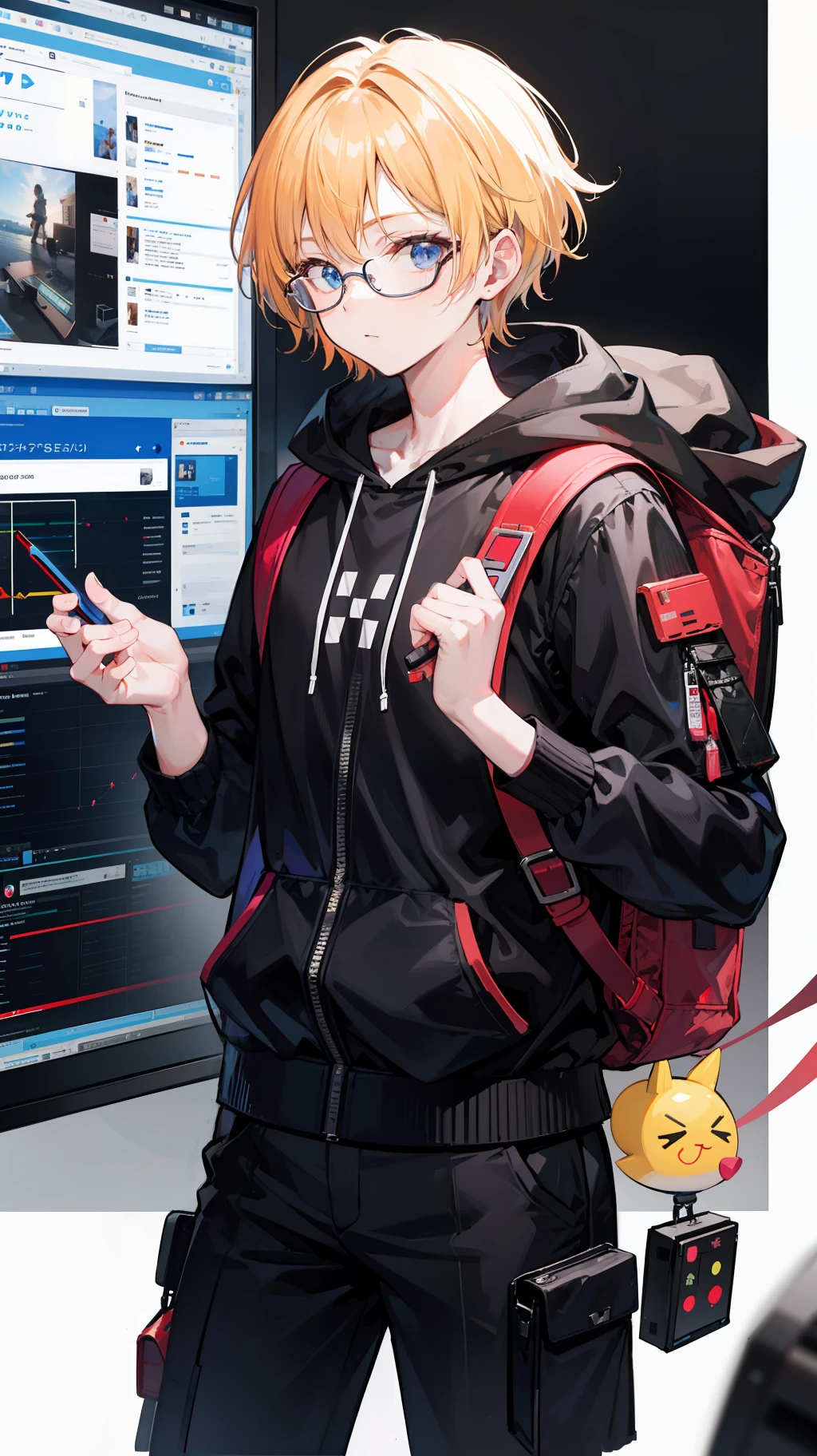 Description: A tech-savvy and intelligent teenager with spiky blond hair and glasses. Often seen in a hoodie and cargo pants, carrying a backpack filled with gadgets.
Personality: Hiroshi is a skilled hacker and inventor with a mischievous streak. He is curious, resourceful, and loves exploring the potential of technology.
Abilities: Proficient in creating and utilizing advanced gadgets, hacking systems, and analyzing data