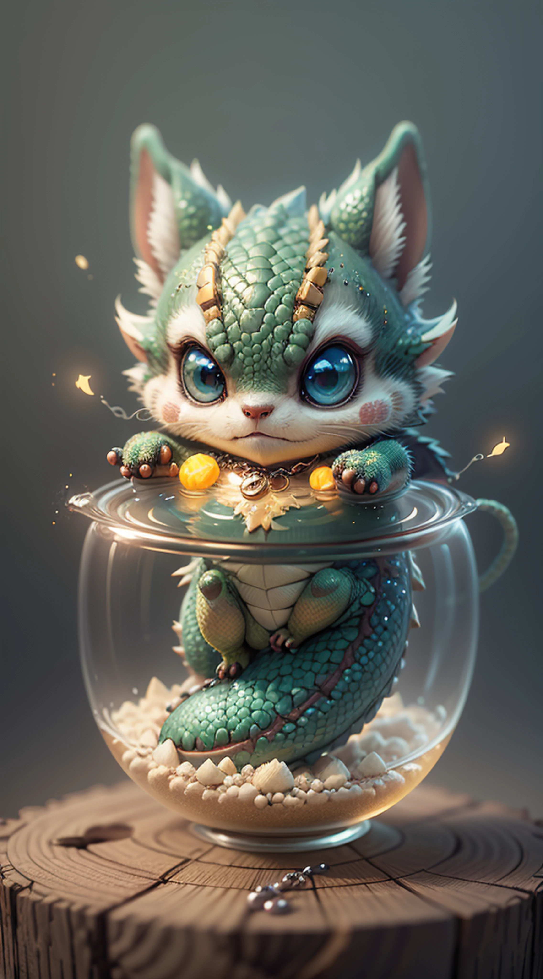 Gorgeous tiny hyperrealistic dragon with realistic eyes and bright different colors taking care of a necklace, Chibi, adorable and cute, logo design, cartoon, cinematic lighting effect, charming, 3D vector art, cute and quirky, fantasy art, bokeh, hand drawn, digital painting, soft lighting, isometric style, 4K resolution, photorealistic rendering, highly detailed cleaning, vector image, photorealistic masterpiece, professional photography, simple space scenery, isometric, vibrant vector