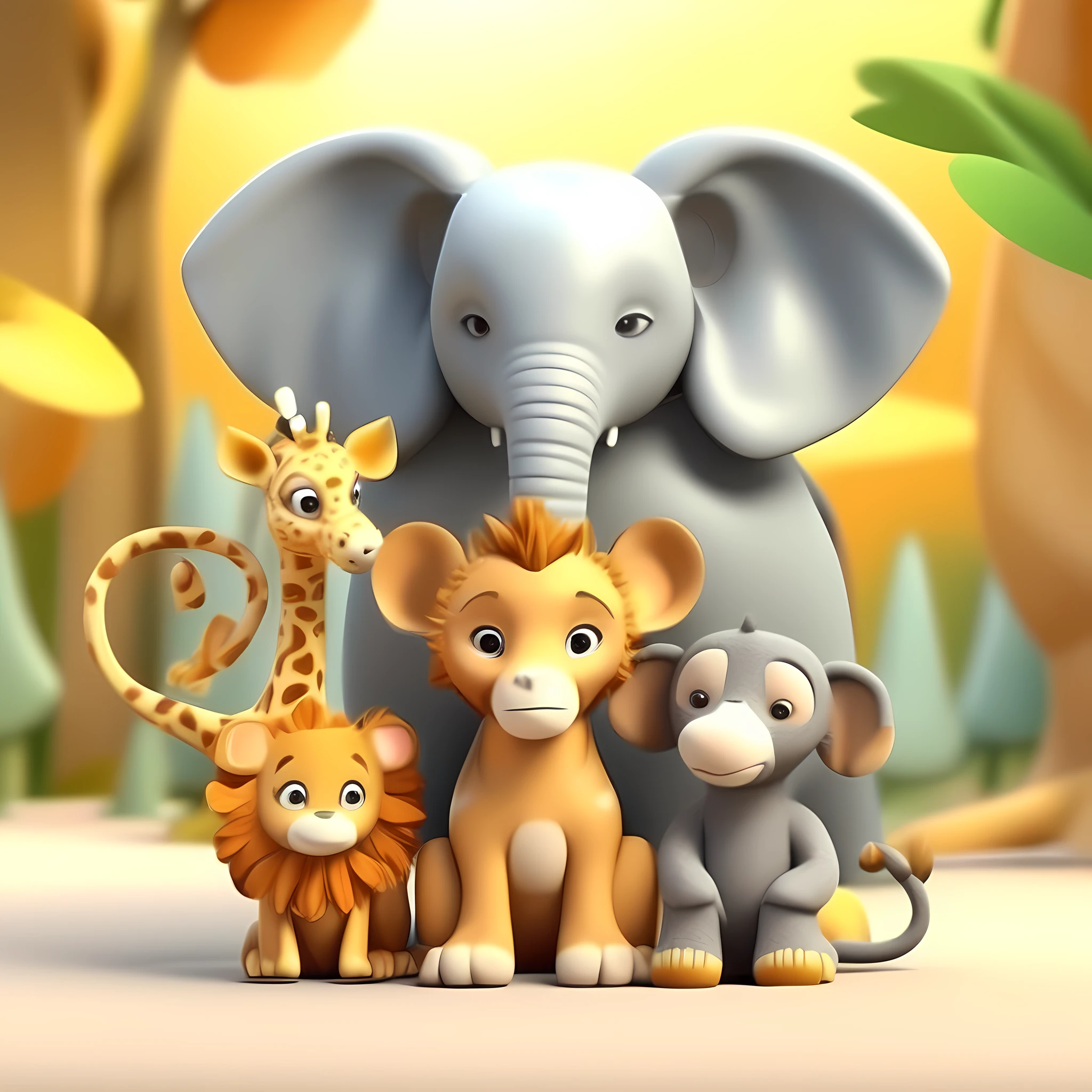 The animals are beautiful, cute and all are cubs, there is a lion, a monkey, an elephant and a giraffe, all the animals are extremely cute and cuddly, they are playing together in a sunny forest, talking to each other, when they find a clue mysterious. 3D image, UHF, 8K, removed from image
neckline.earrings. jewel. text, signature, title, heading, watermark, ugly, duplicate, morbid, mangled, out of frame, extra fingers, mutated hands, badly drawn hands, badly drawn face, mutation, deformed, blurry, bad anatomy, bad proportions , extra limbs , cloned face, disfigured, out of frame, ugly, extra limbs, gross proportions, malformed limbs, missing arms, missing legs, extra arms, extra legs, mutated hands, fused fingers, too many fingers, long neck 2 heads, elongated body , 2 faces, cropped image, out of frame, draft, deformed hands, signature, watermark, twisted fingers, double image, long neck, extra limb, ugly, badly drawn hands, missing limb, ugly, oversaturated , grain, blurry, bad anatomy, disfigured, badly drawn face, mutation, disconnected limbs, out of focus, long body, disgusting, badly drawn, mangled, maimed, extra fingers, gross proportions, missing arms, mutated hands, mangled hands, cloned face, missing legs