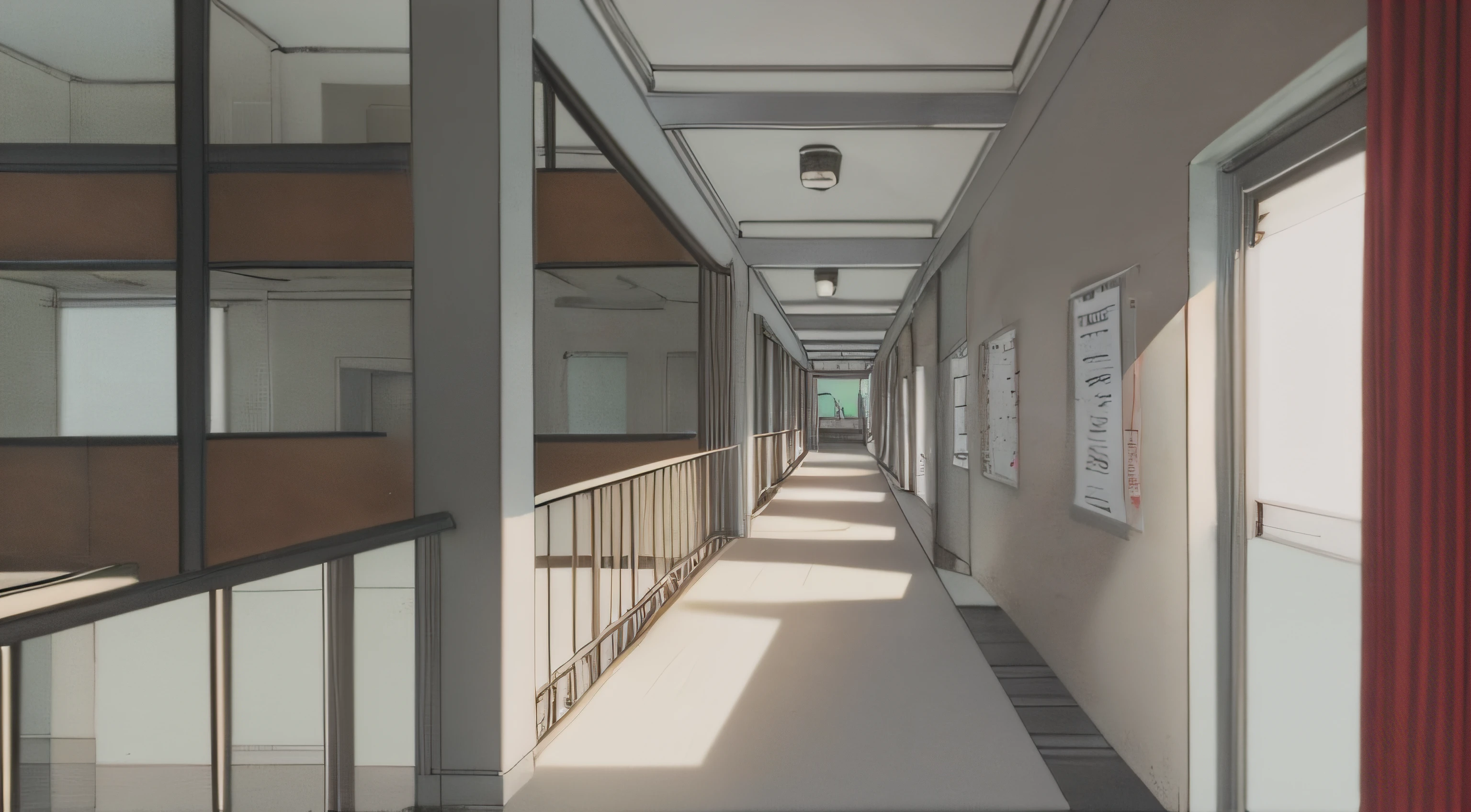 Classroom, hallway, anime keyframe, hand drawn animation, two-point perspective