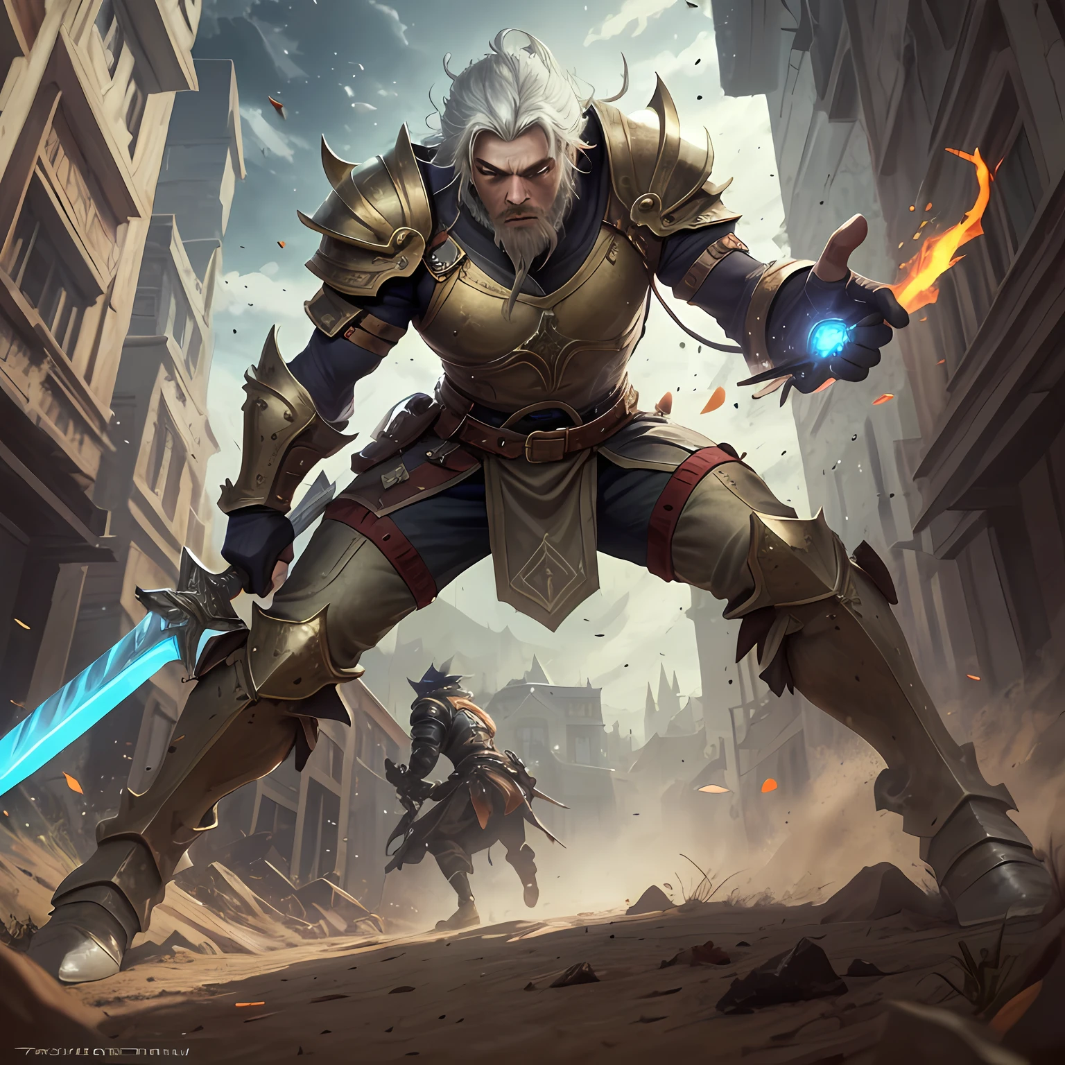 Background of epic fantasy, castles, lighting, particles of light