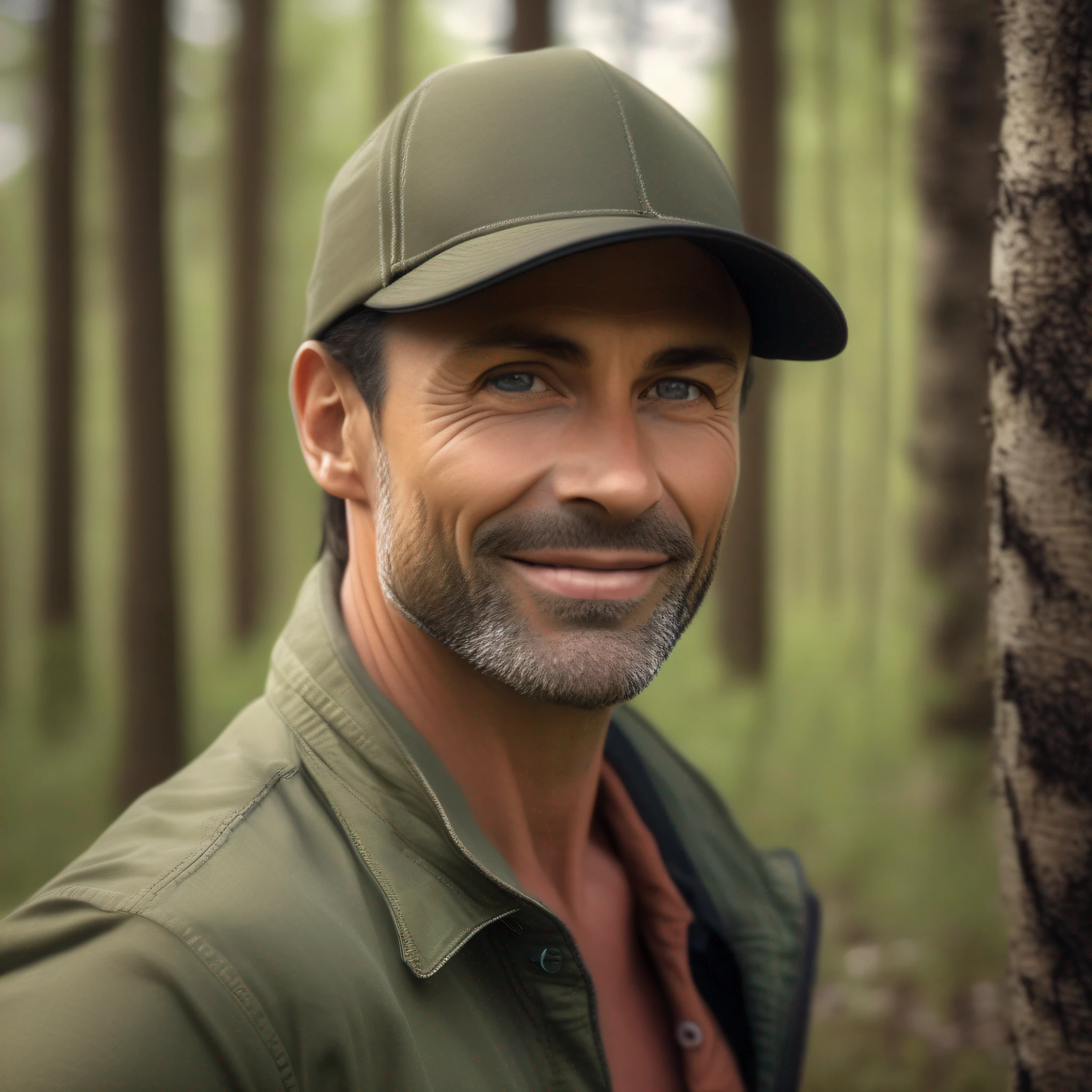 Handsome boy 42 years old, 1.82, with cap turned, in the forest