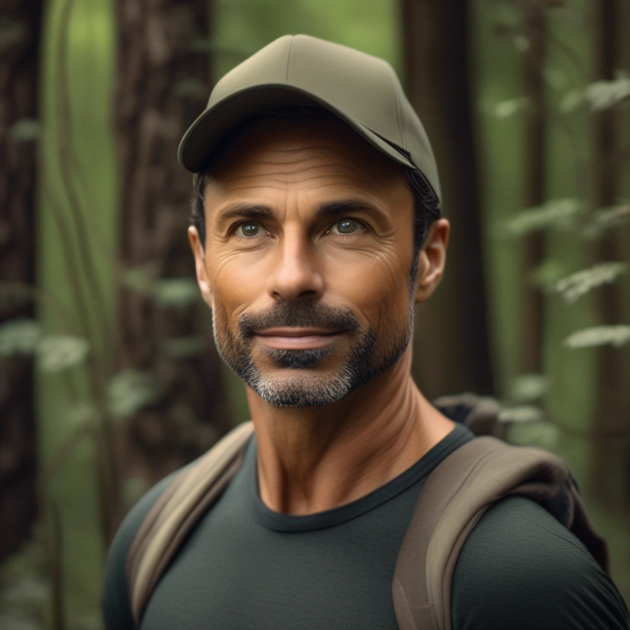 Handsome boy 42 years old, 1.82, with cap turned, in the forest