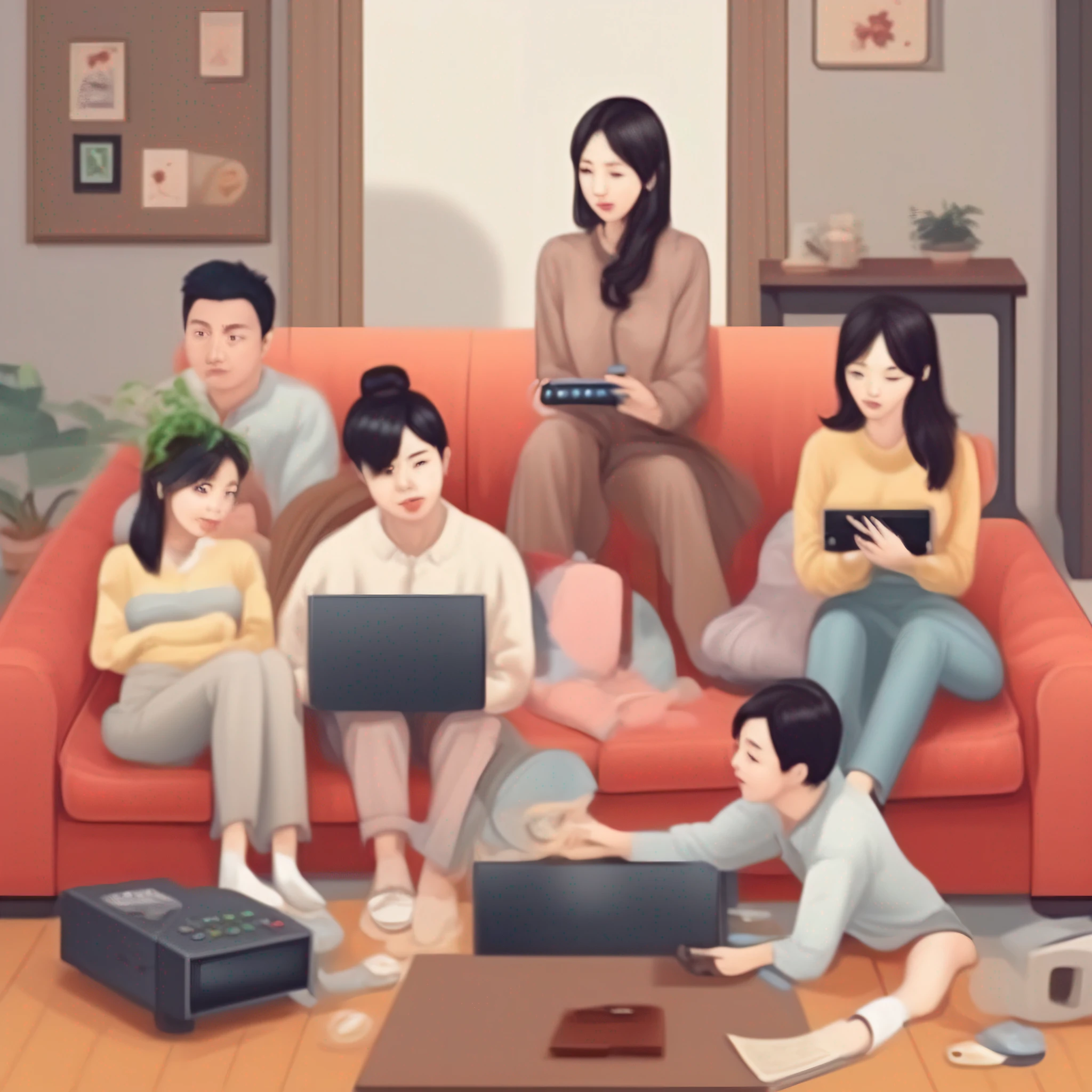 there is a woman sitting on a couch with a remote control, xintong chen, 2 , 2 8 years old old woman, 30 years old woman, 2 7 years old, zeng fanzs old, 38 years old, xue hae, author li zhang, chinese woman