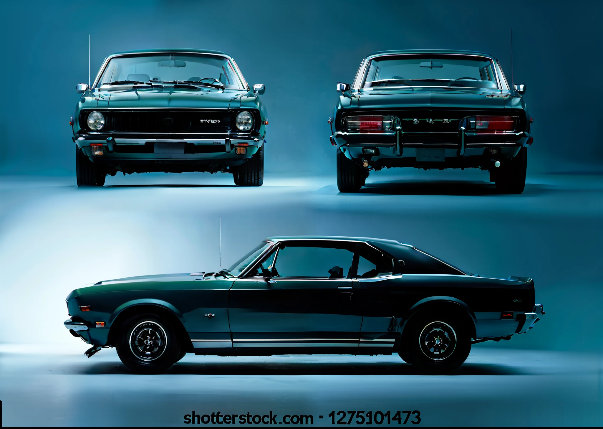 Carro Dodge Charger verde, car design, threeview (Front, back, side)
