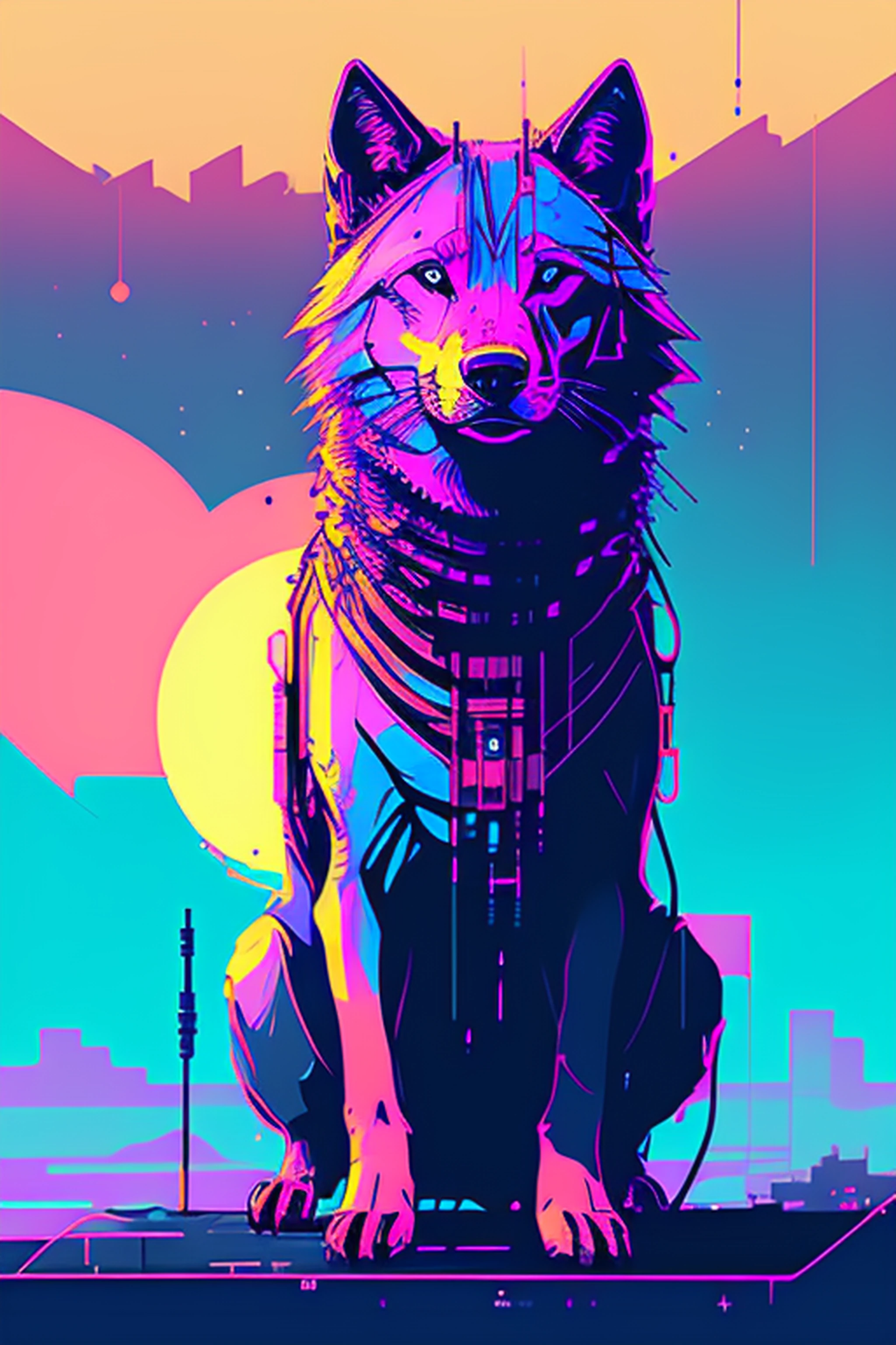 (nvinkpunk:1.2) (snthwve style:0.8) wolf, anthro, lightwave, sunset, intricate, highly detailed