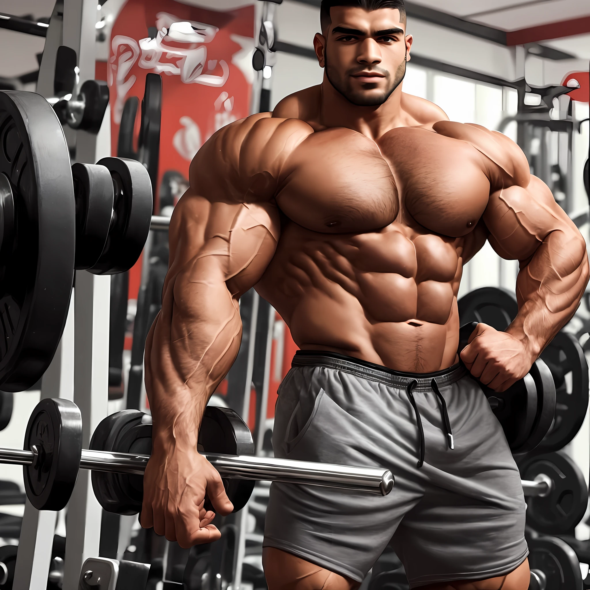 (Arab ethnicity) massive muscular bodybuilder with extraordinary biceps. --auto
