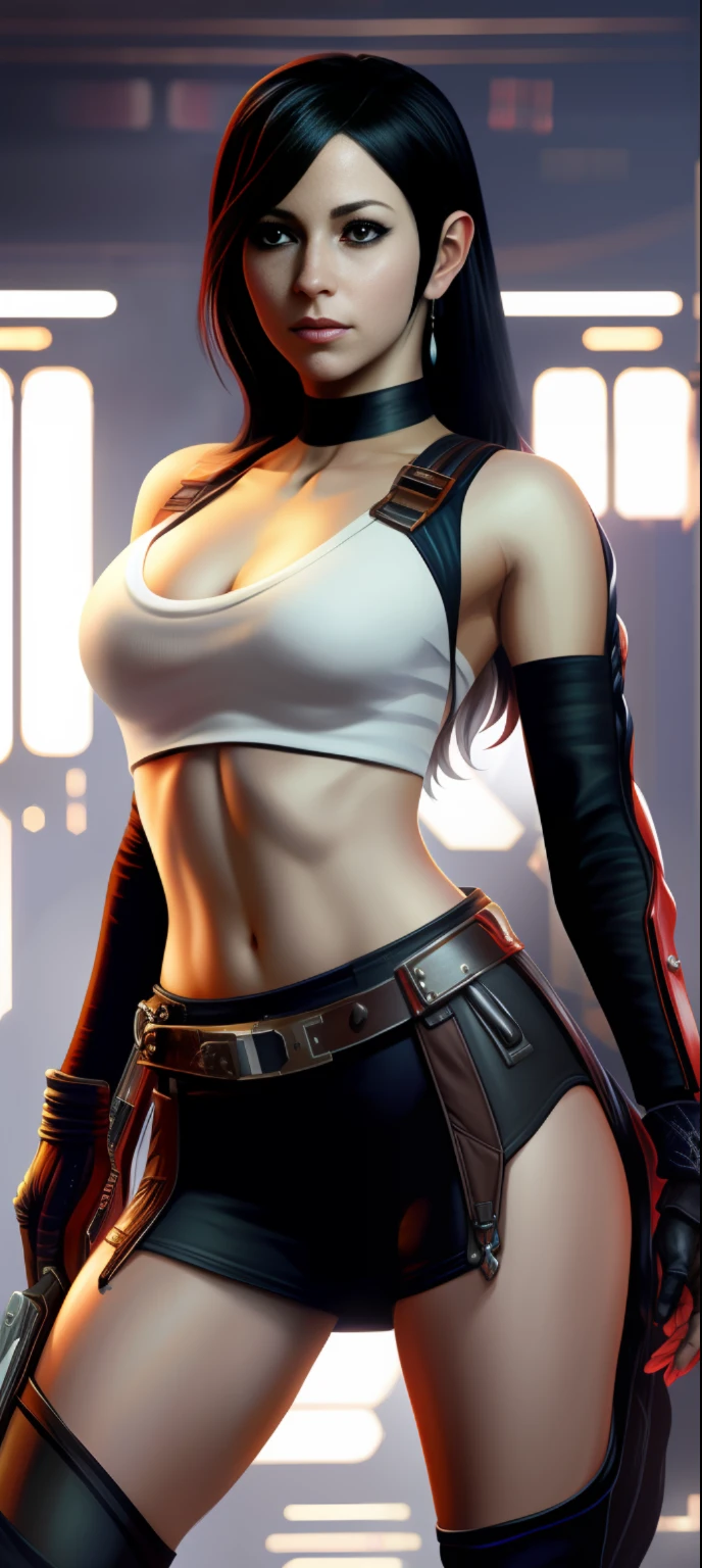 tifa ff7 Remake, oil on matte canvas, sharp details, the expanse scifi spacescape ceres colony, intricate, highly detailed, digital painting, rich color, smooth, sharp focus, illustration, Unreal Engine 5, 8K, art by artgerm and greg rutkowski and alphonse mucha