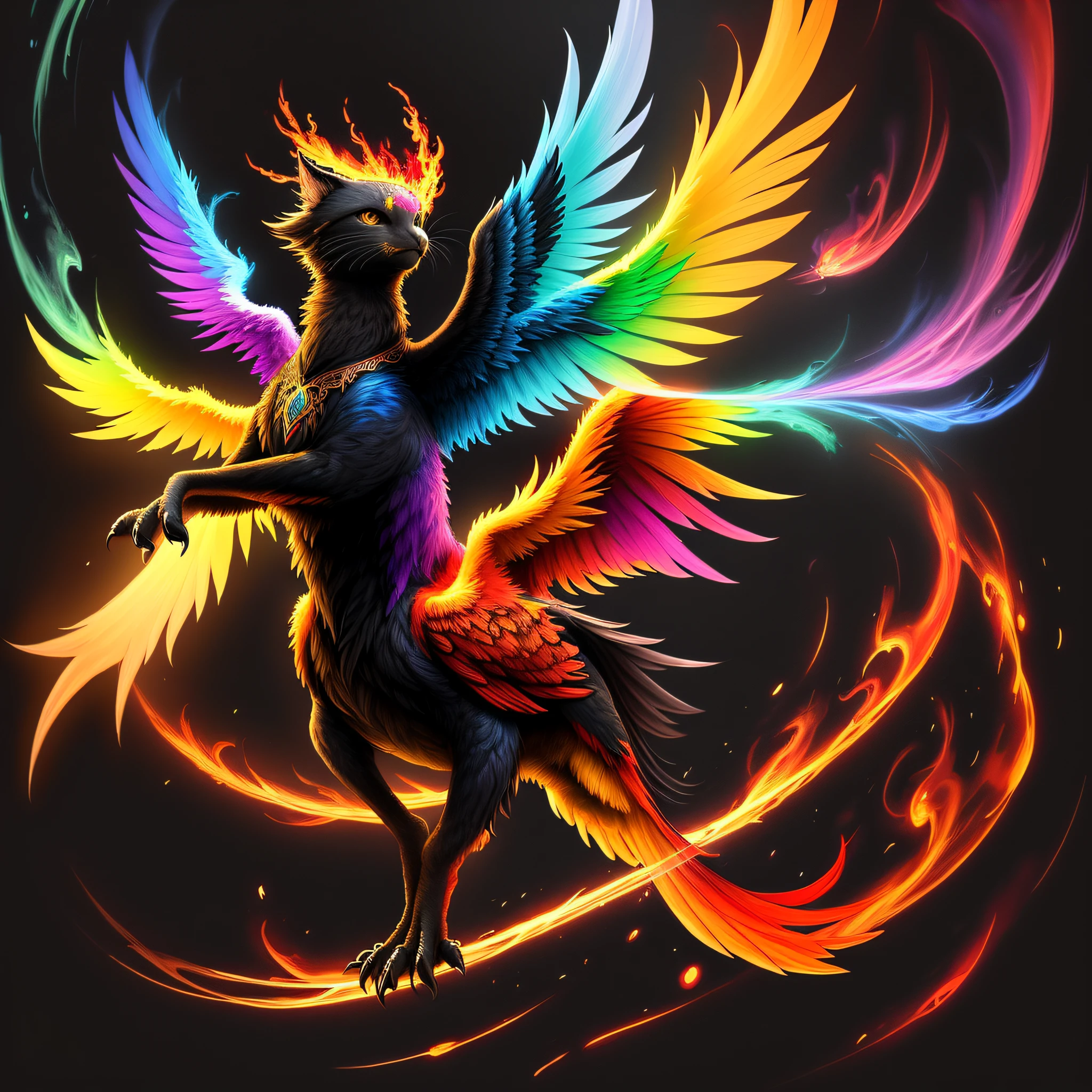 This majestic creature possesses a magnificent and enveloping appearance. Its body is composed of a silky and shiny coat in golden and opalescent tones, which reflect the colors of dawn and dusk. Its wings are delicate and translucent, displaying a variety of vivid colors, like a rainbow in motion. --auto