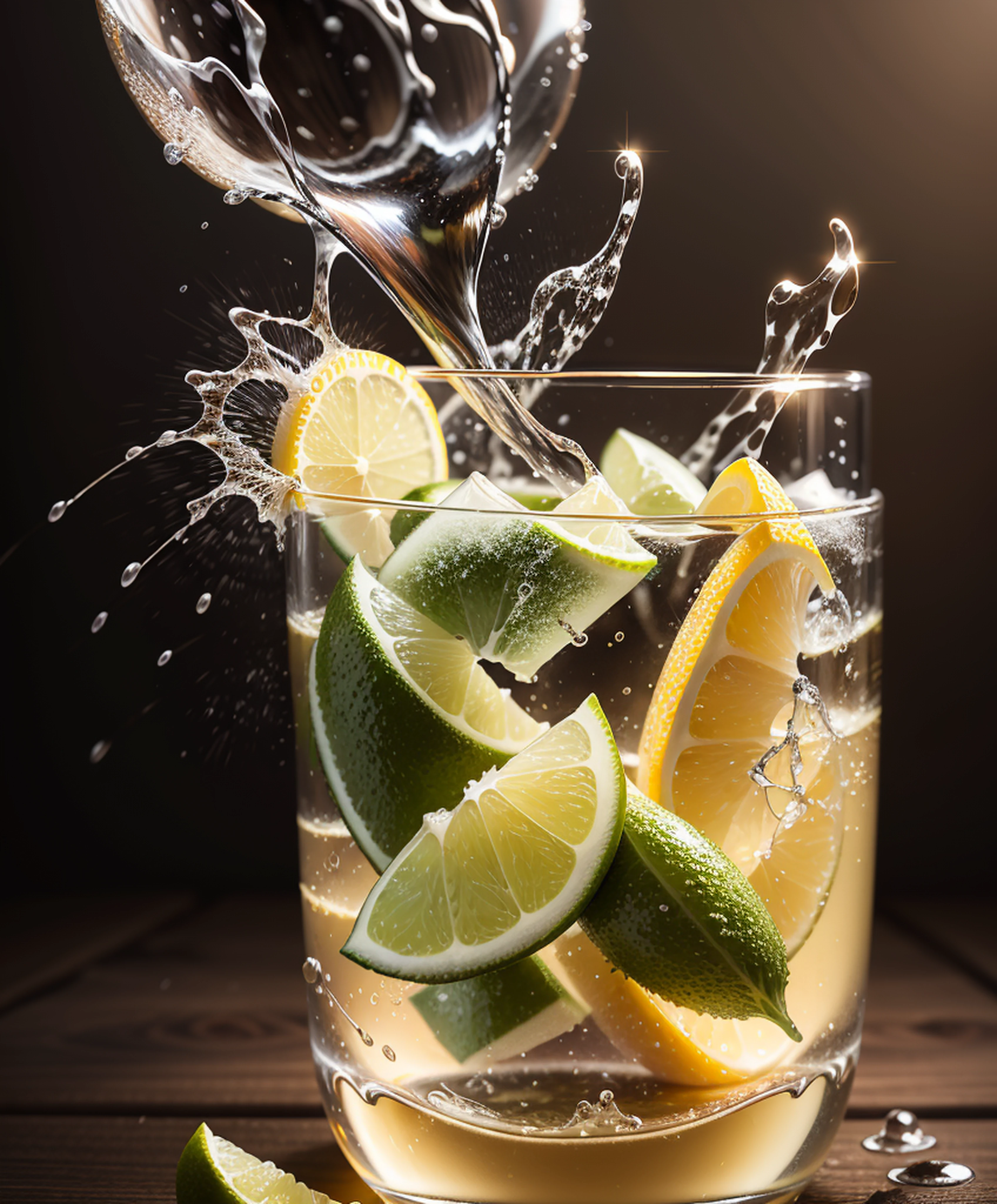 no background, water splashes into a glass of Caipirinha limenade, photorealistic, photorealism, amazing food photography, 4k food photography, 4k food photography, high speed photography, slow motion, ultra high speed photography, food photography photography