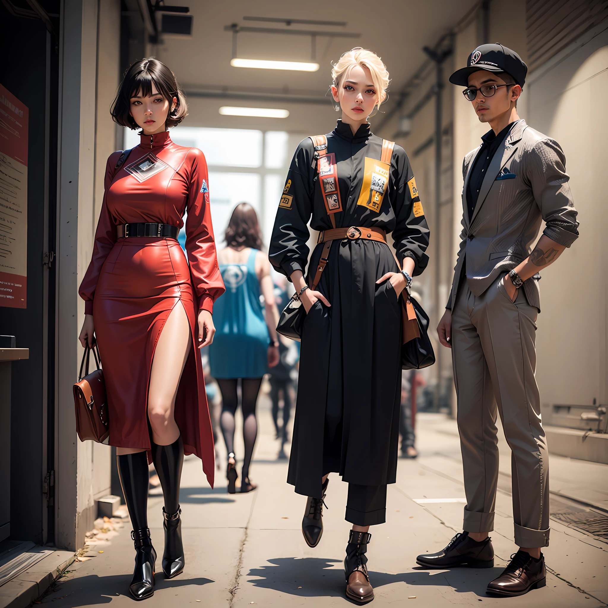 Clothes Made from recycled and sustainable materials, sci-fi art deco fashion --auto
