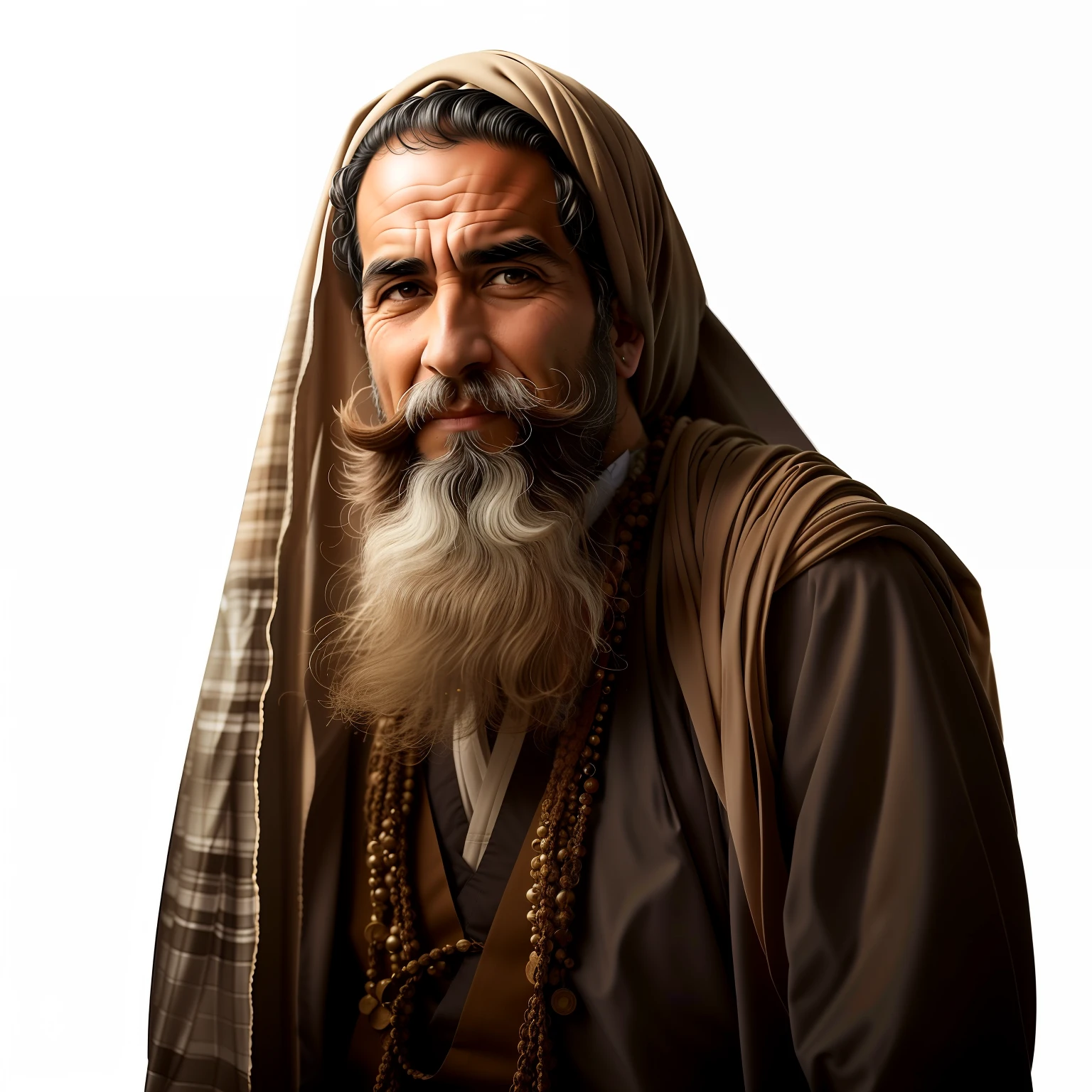 arafed man with a long beard and a white scarf on his head, portrait of Bedouin d&d, Arab man light beard, monk portrait, by Matthias Weischer, gray beard, shot portrait, ancient biblical portrait, Arab man, portrait shot 8 k, by David Burton-Richardson, long brown beard