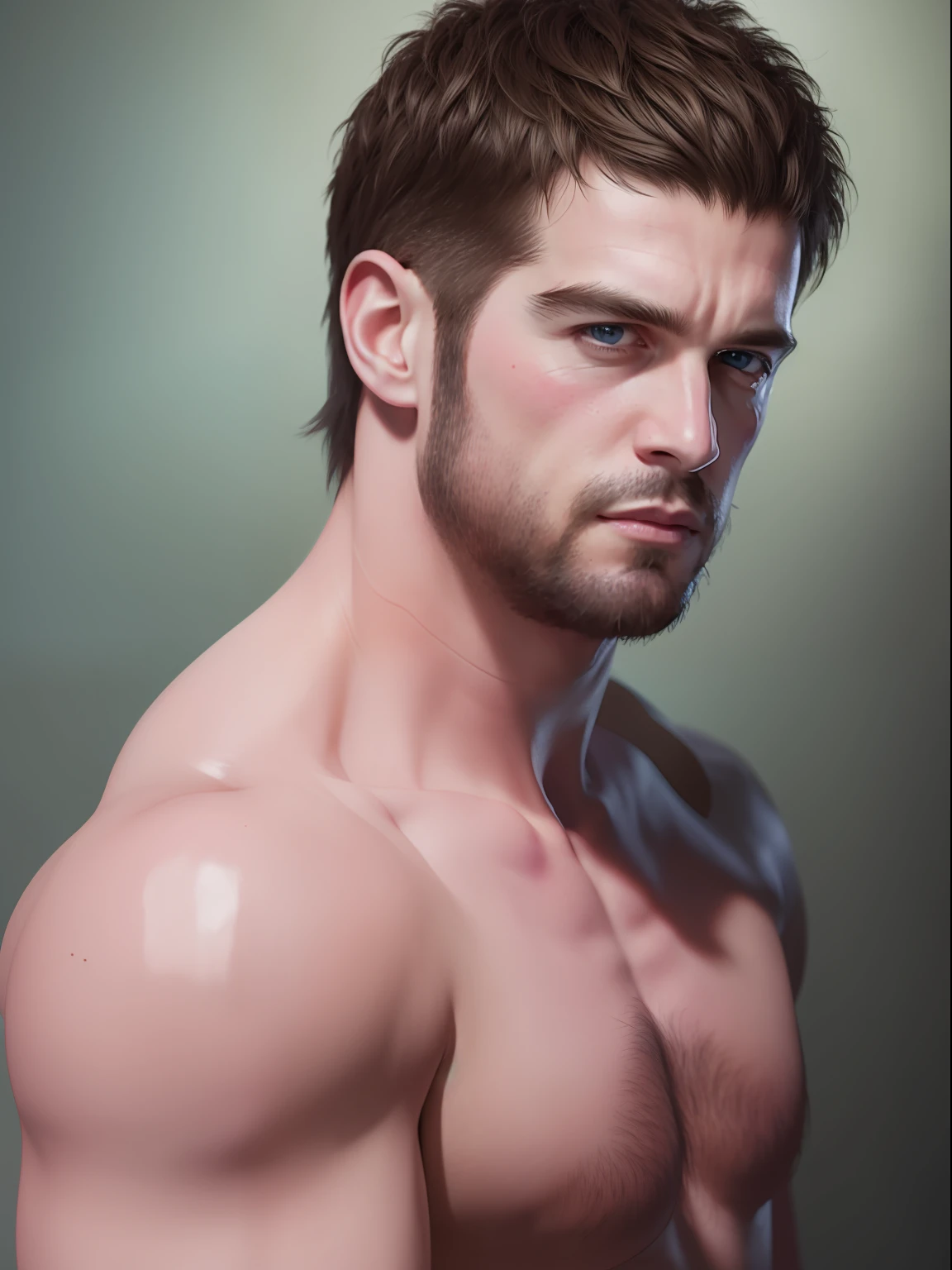 a handsome man ,male , blue eyes , brown hair, nice muscles ,realistic,8k,shirtless