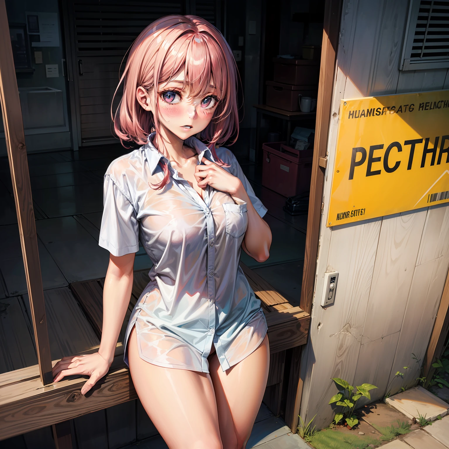 naked shirt, cute, blush, thighs,, outdoor