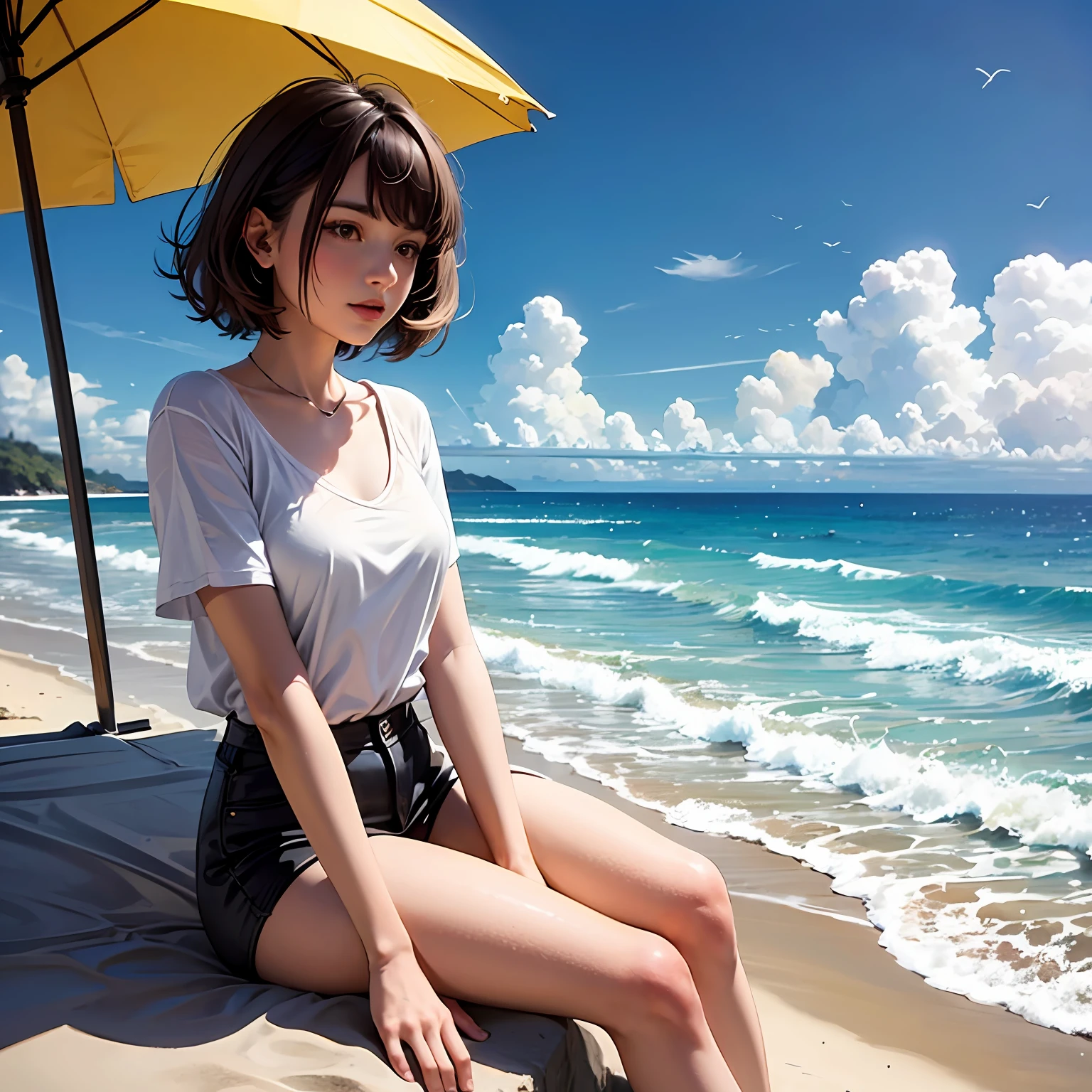 Young girl, brunette, on the beach --auto