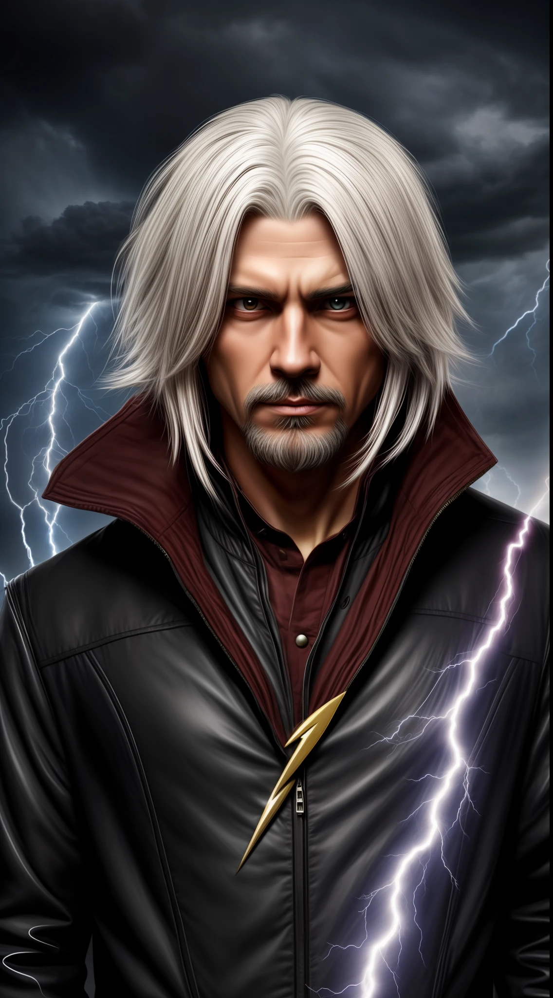 Wizard with white eyes white hair, lightning