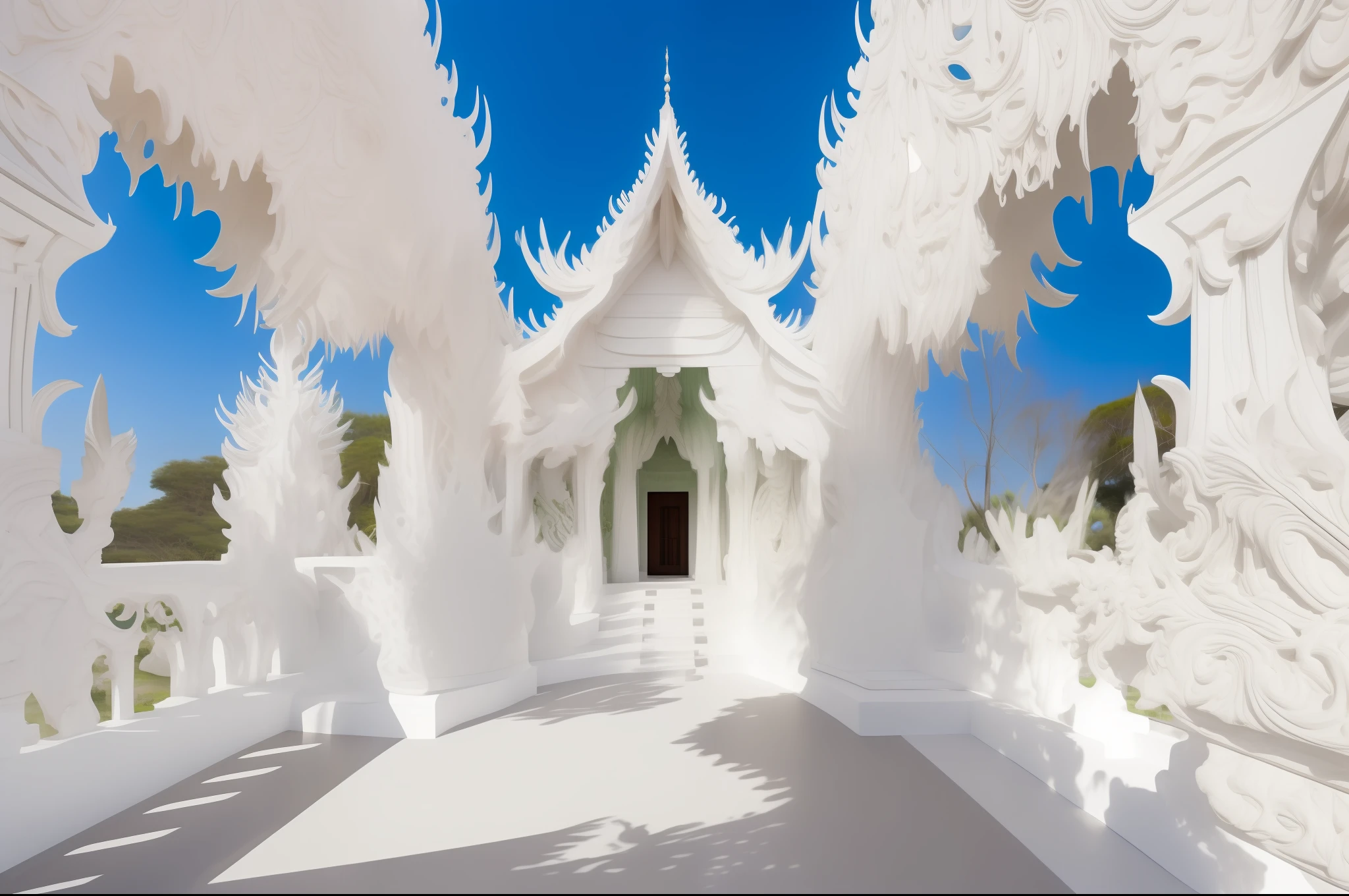 A beautiful temple within a forest, green temple, green temple, masterpiece, detailed, big trees, green temple, green building, green brick