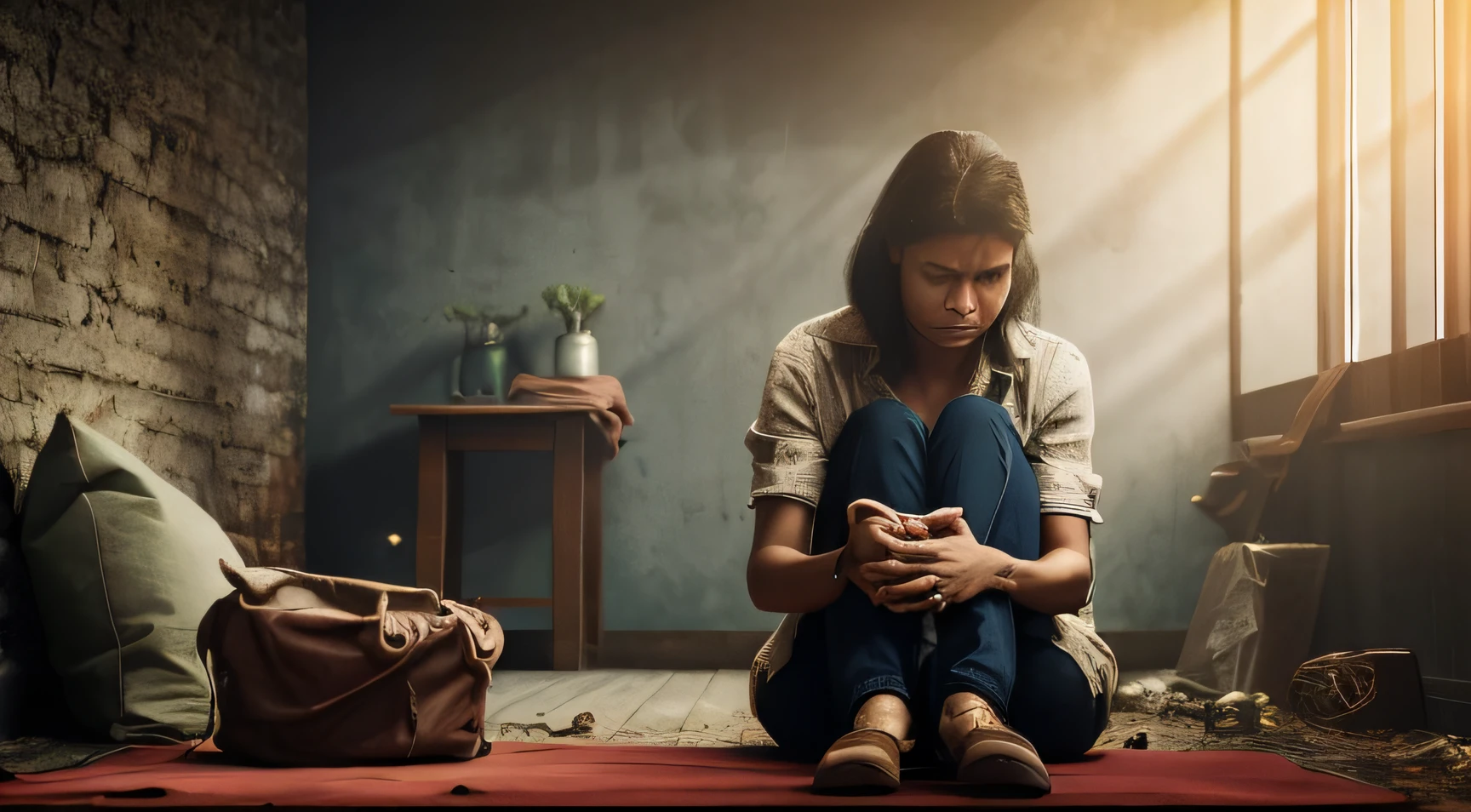 The image depicts a mother trapped by darkness, shrouded in an aura of fear and anguish. The surrounding environment is gloomy, with dark shades of grey and blue, conveying a sense of oppression and discomfort.
In the center of the image, the mother is standing, with her hands on her face and tears streaming down her crops. His blank, desperate gaze reflects the pain and shock that consumes his heart. Her clothes are misaligned, denoting the physical and mental exhaustion she has faced.
In the background, the shadows cast by the mother come to life, taking on distorted and threatening forms. These shadows represent the multiple fears that plague his mind: the intensity of his son's fate, the violence he may be under the possibility of never seeing him again.
The environment around the mother is filled with objects that symbolize the bond between her and her missing child. A forgotten toy on the floor, a framed photo that shows the two smiling, a sketchbook with records of happy moments together. All these elements reinforce the pain and longing that the mother carries in her heart.
The light that illuminates the scene is dim and faint, representing hope struggling to survive in the darkness. A clock on the wall indicates that time is passing, adding to the agony of the mother, who feels helpless in the face of the relentless passage of minutes.
As a background, a silent and deserted city, with empty streets and abandoned buildings, symbolizes the loneliness in which the mother finds herself, in the midst of a society that continues its routine, oblivious to its suffering.
This realistic image seeks to convey the emotional complexity of a mother in the face of the napping of her child, capturing the fear and anguish that consume her. He is a powerful psychologist of the importance of supporting and protecting those who experience such traumatic situations, offering empathy and help in their journey of pain. --auto