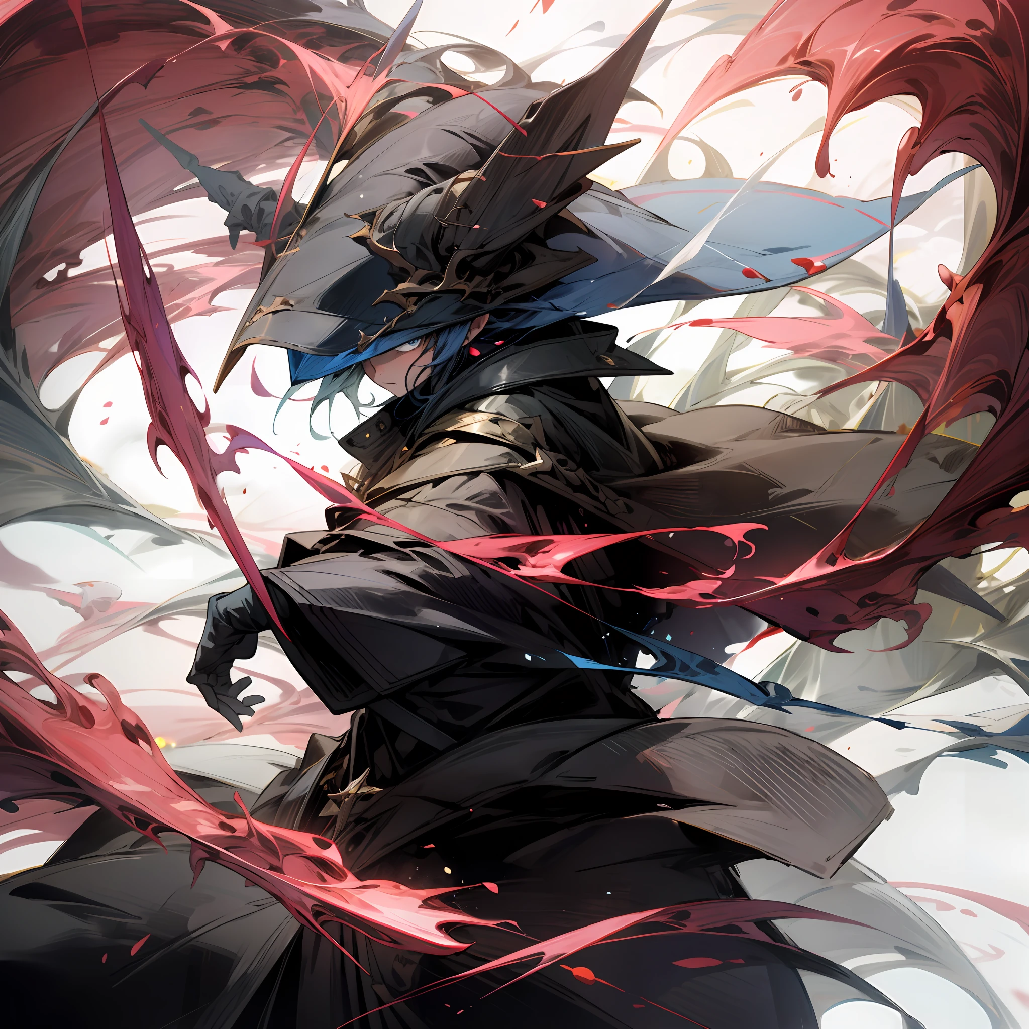 Mage, blue, no background, masterpiece, enhanced resolution,