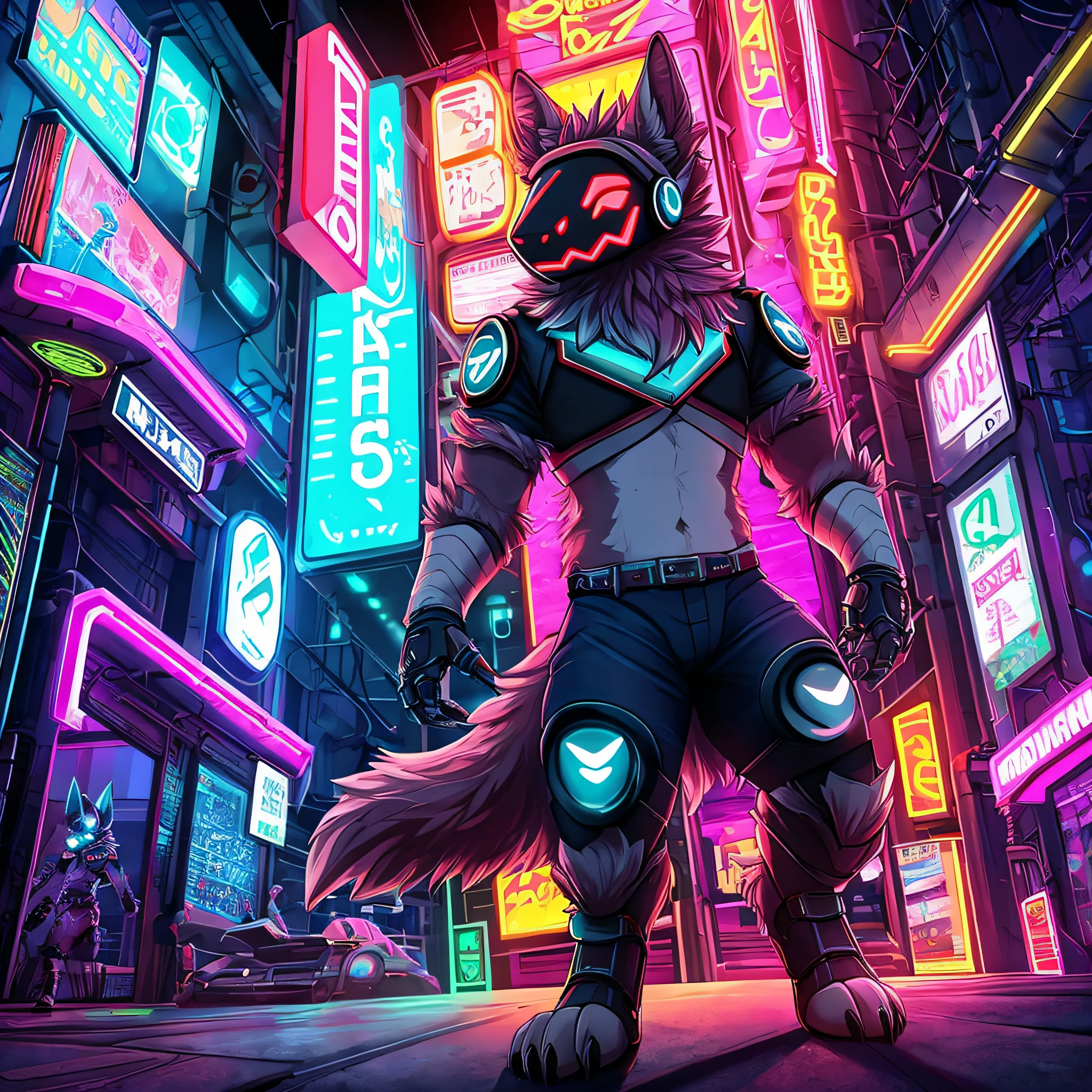 "A futuristic and cyberpunk-inspired Protogen skulldog with intricate detailing, unique mechanical features, and vibrant neon lighting."